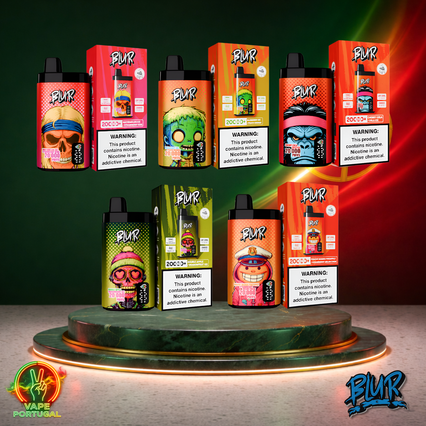 Vape descartável Blur 20K vários sabores 20000 puffs 20K tragadas detalhe oficial Portugal mais barato