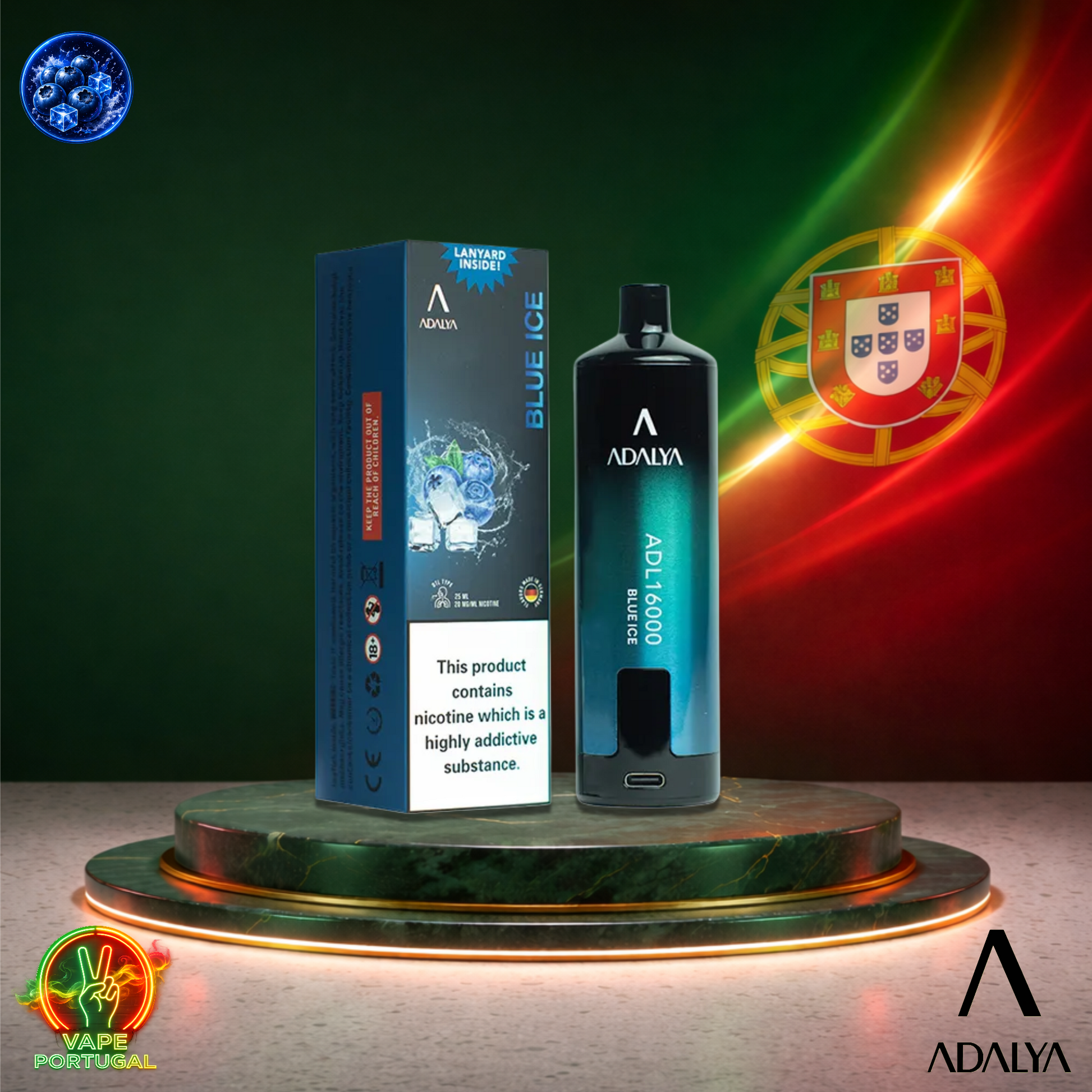 Vape descartável Adalya 16K sabor Blue Ice com 16000 puffs 16K tragadas ao preço mais barato