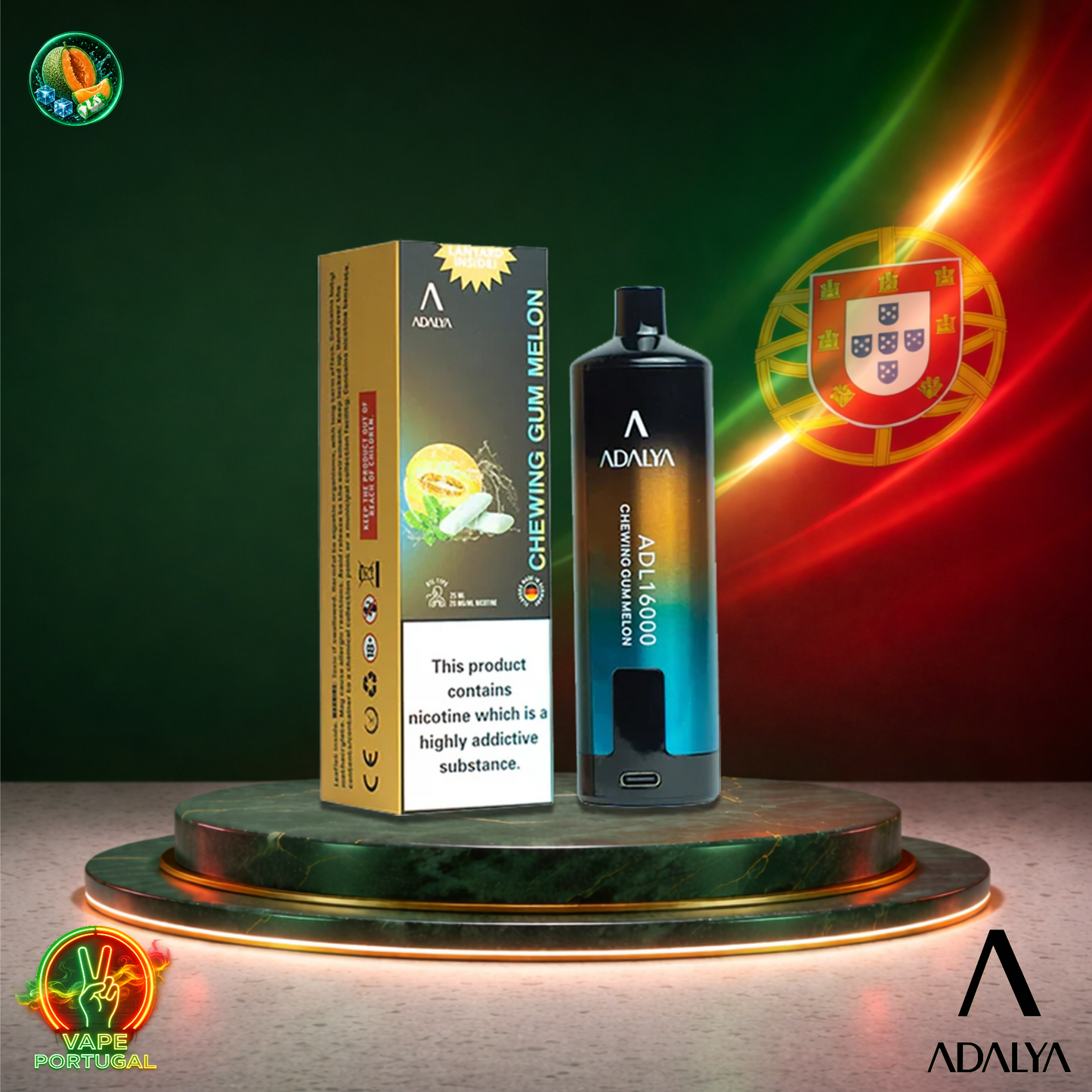 Vape descartável Adalya 16K sabor Chewing Gum Melon 16000 puffs 16K tragadas mais barato