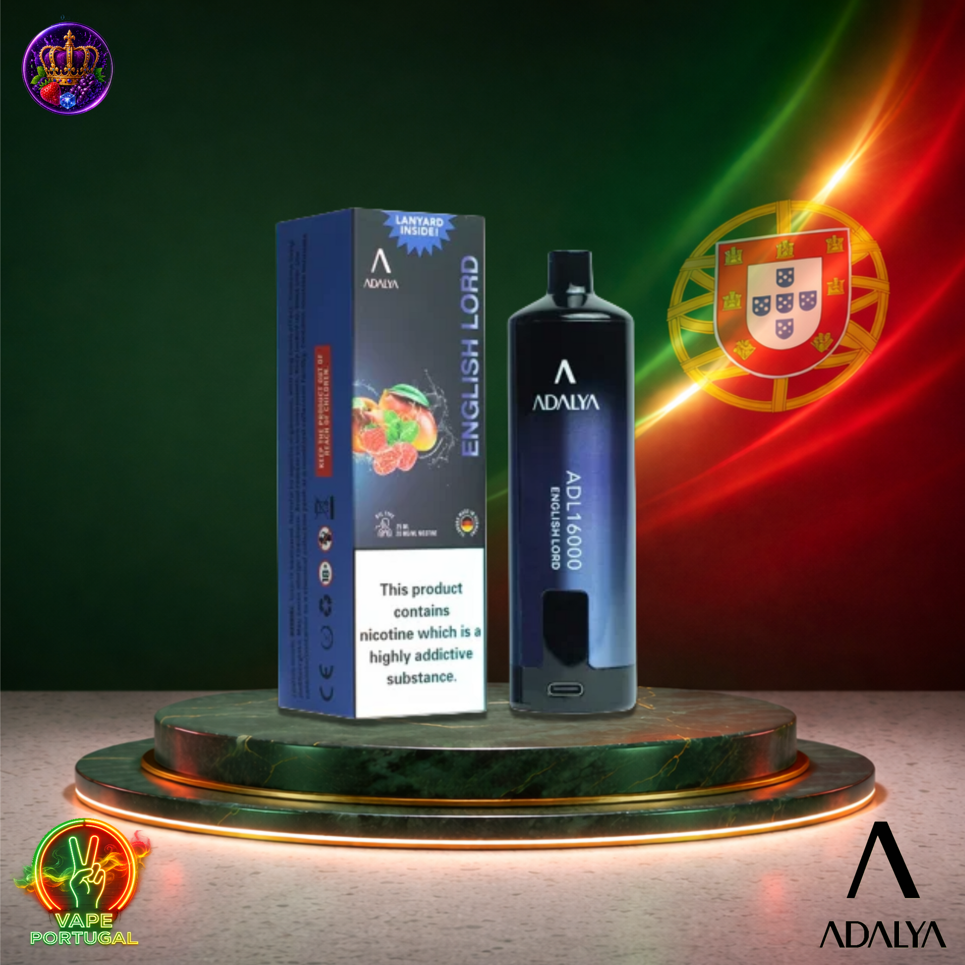 Vape descartável Adalya 16K sabor English Lord com 16000 puffs 16K tragadas ao preço mais barato