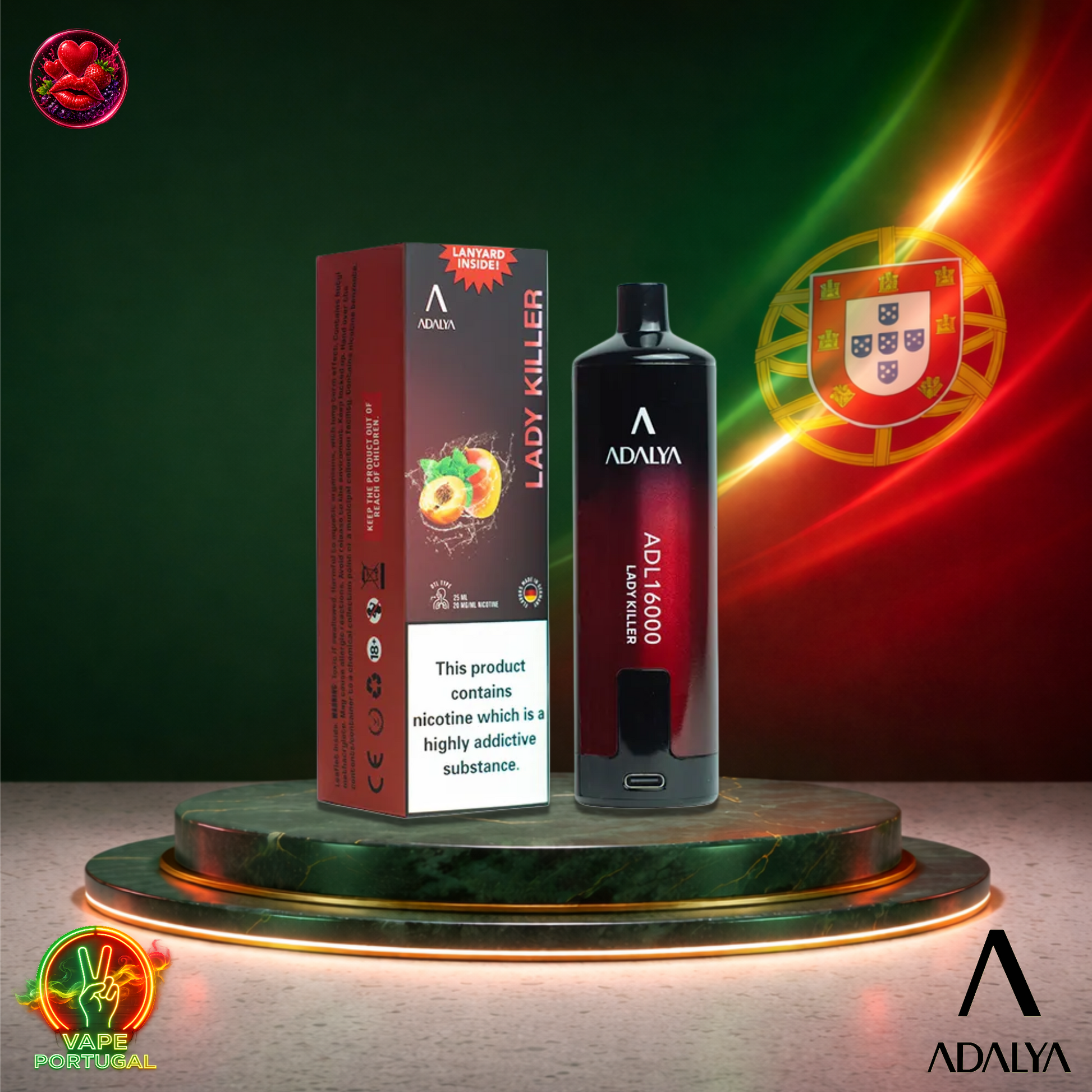 Vape descartável Adalya 16K sabor Lady Killer com 16000 puffs 16K tragadas ao preço mais barato