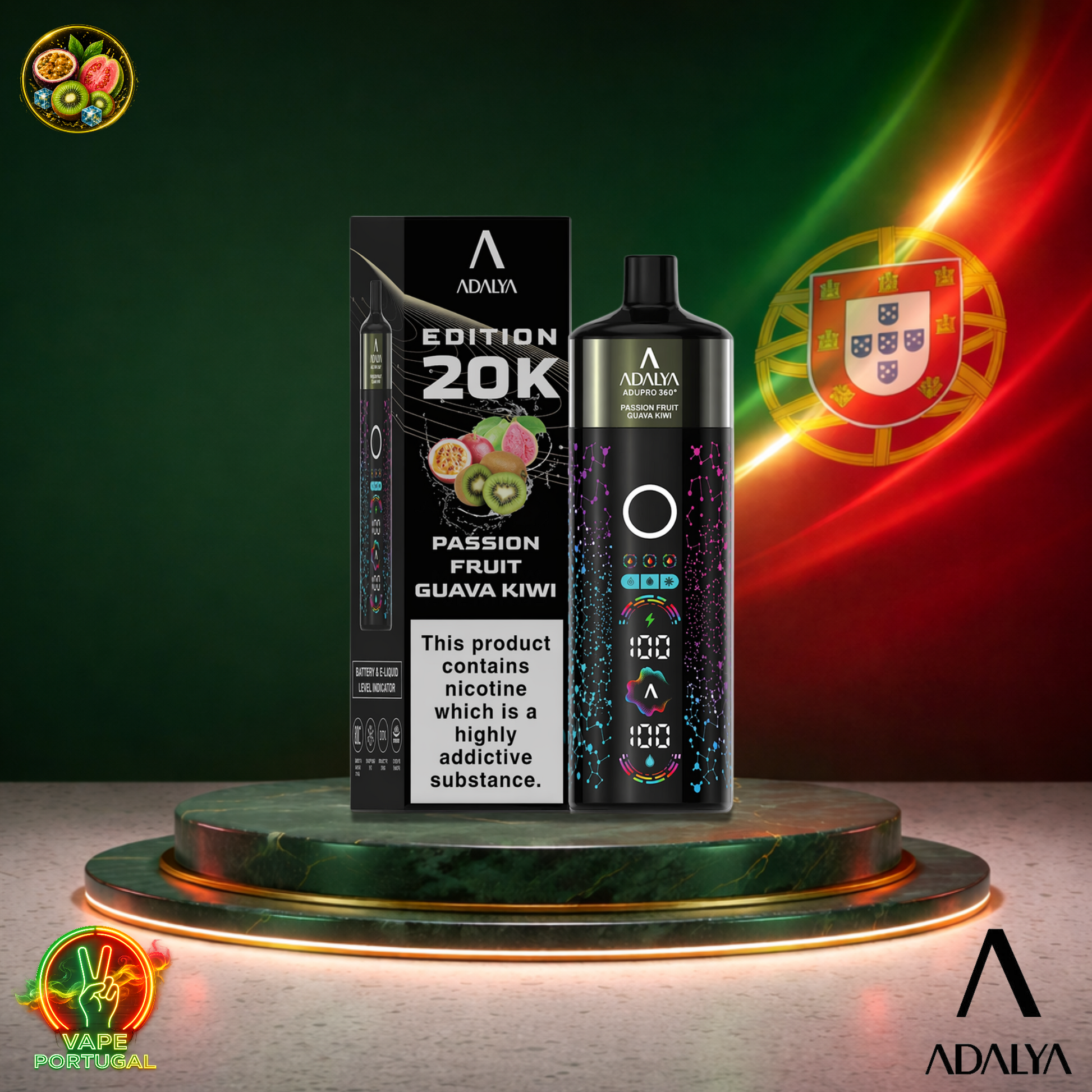 Vape descartável Adalya ADL PRO360 20K sabor Passion Fruit Guava Kiwi 20000 puffs 20K tragadas mais barato