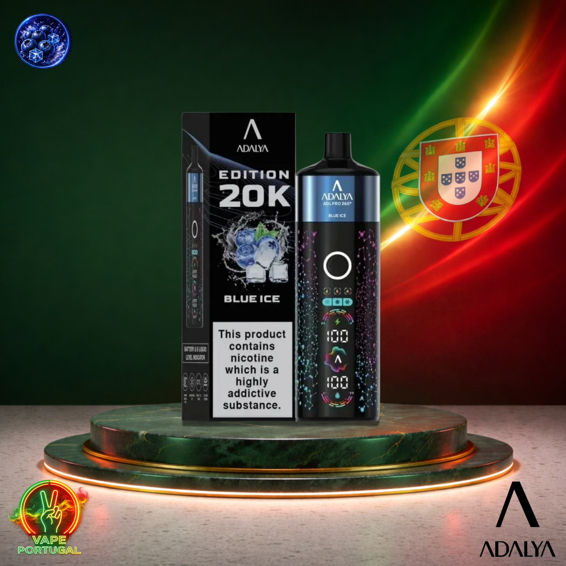 Vape descartável Adalya ADL PRO360 20K sabor Blue Ice 20000 puffs 20K tragadas mais barato