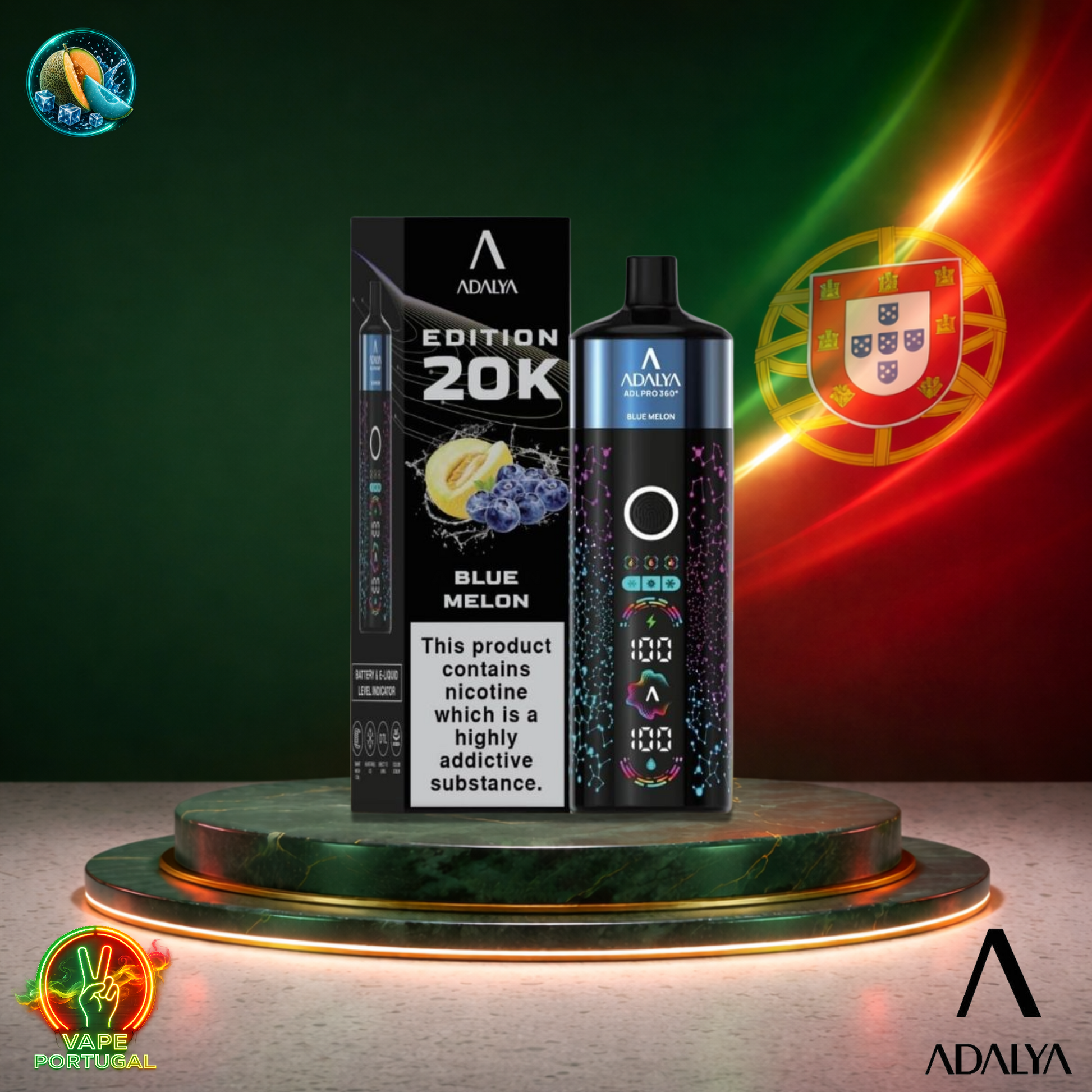 Vape descartável Adalya ADL PRO360 20K sabor Blue Melon 20000 puffs 20K tragadas mais barato