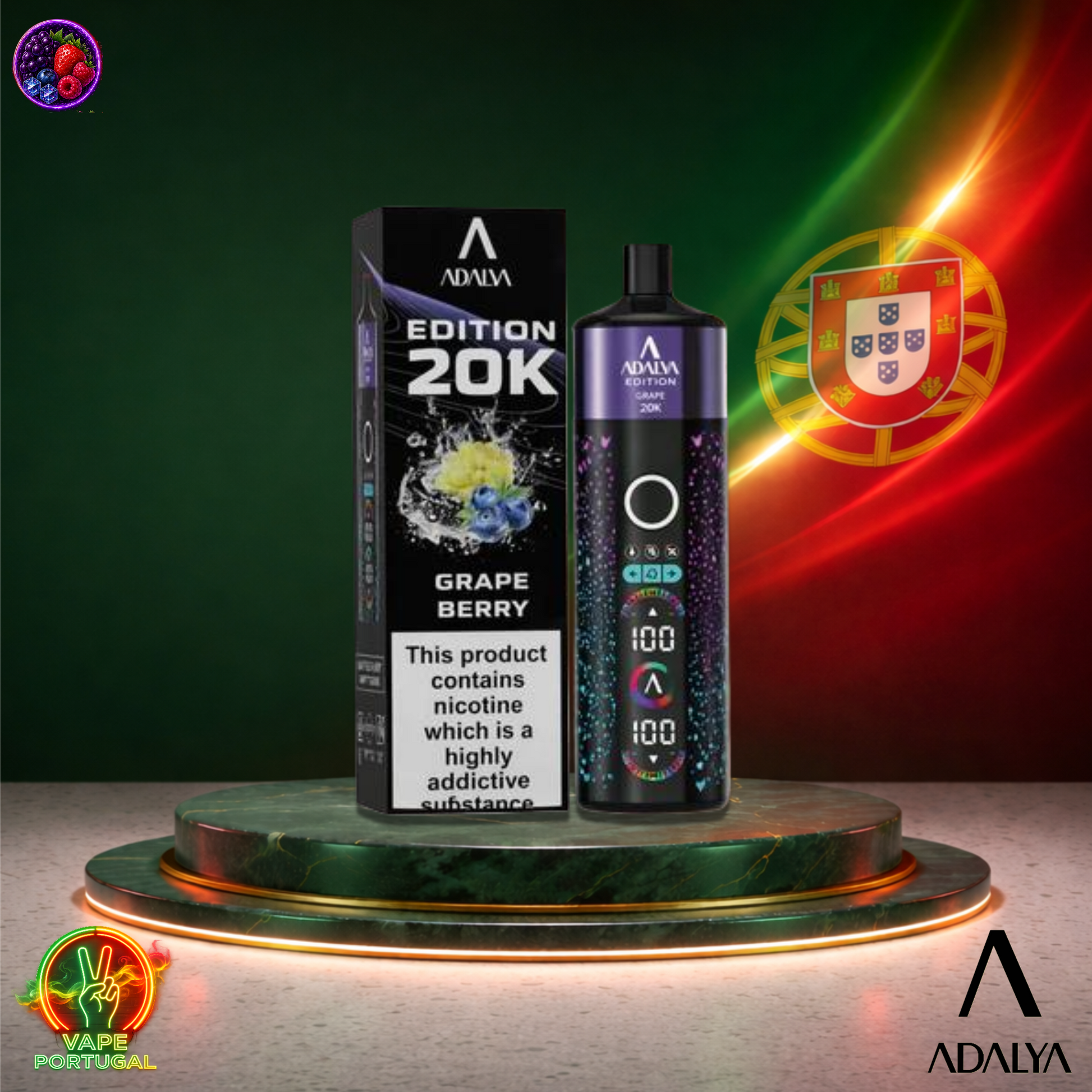 Vape descartável Adalya ADL PRO360 20K sabor Grape Berry 20000 puffs 20K tragadas ao preço mais barato