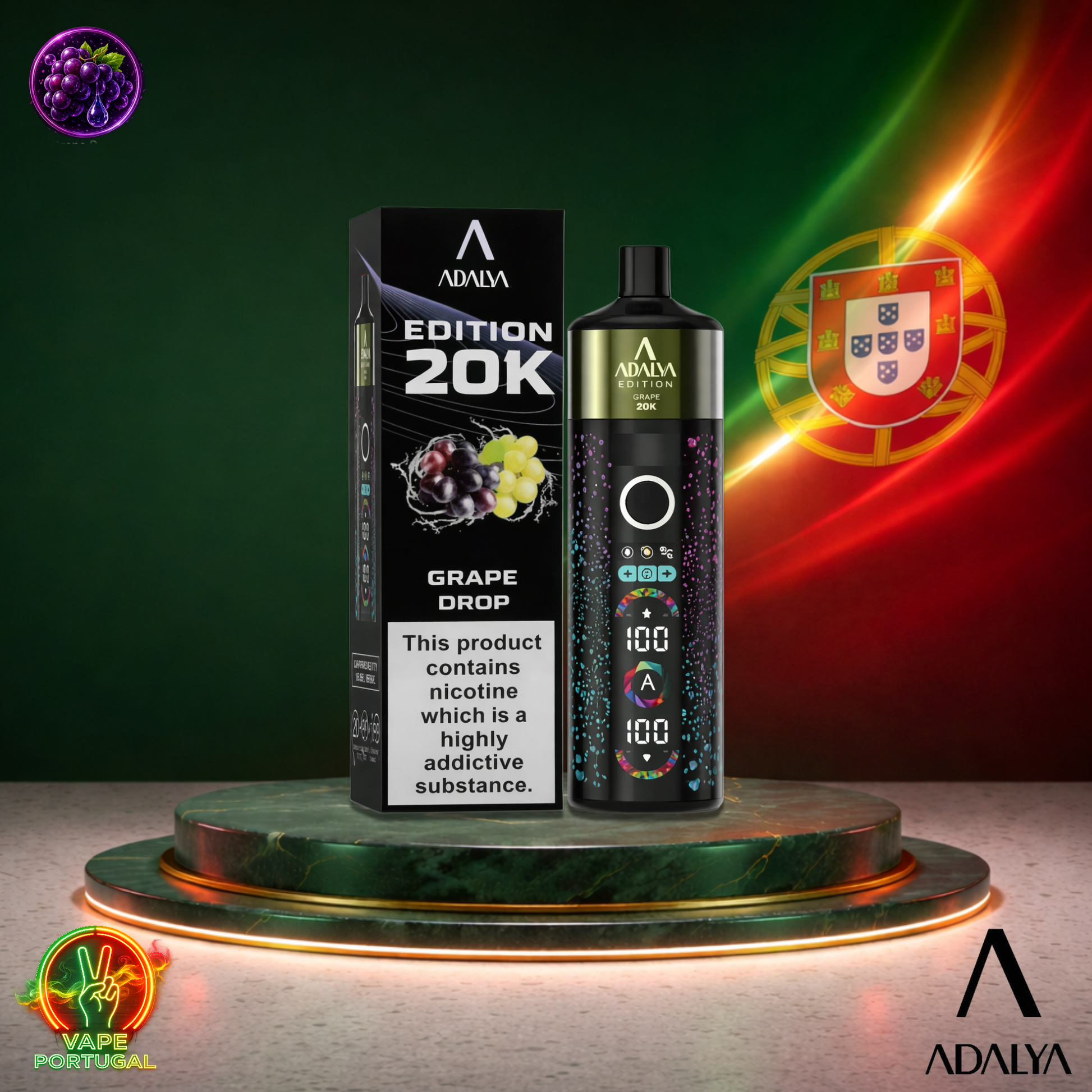 Vape descartável Adalya ADL PRO360 20K sabor Grape Drop 20000 puffs 20K tragadas mais barato