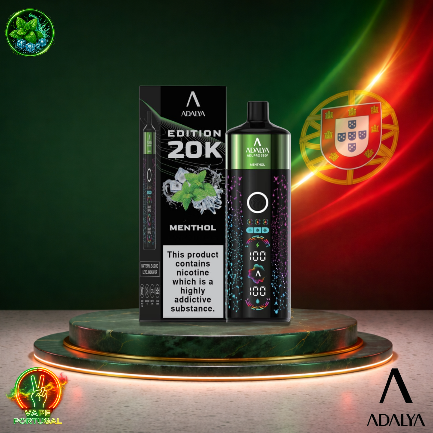 Vape descartável Adalya ADL PRO360 20K sabor Menthol 20000 puffs 20K tragadas mais barato