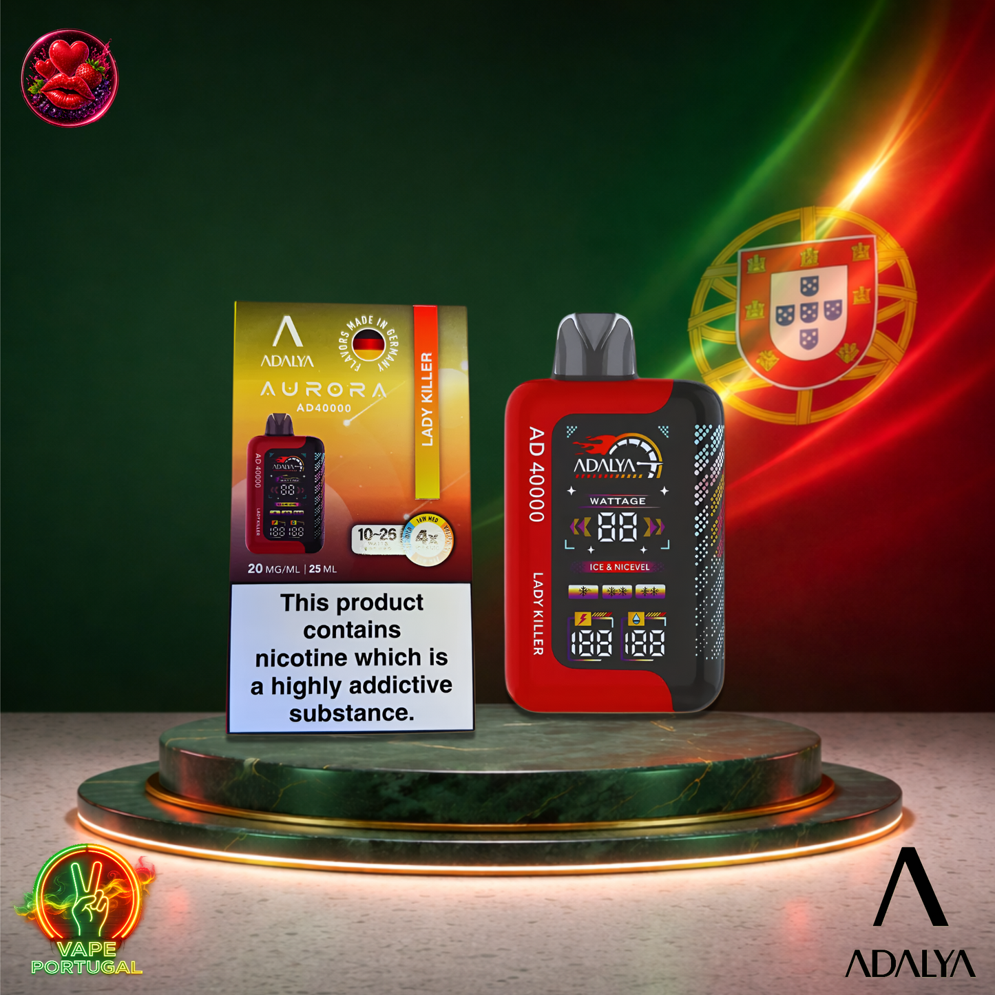 Vape descartável Adalya Aurora 40K sabor Lady Killer 40000 puffs 40K tragadas ao preço mais barato