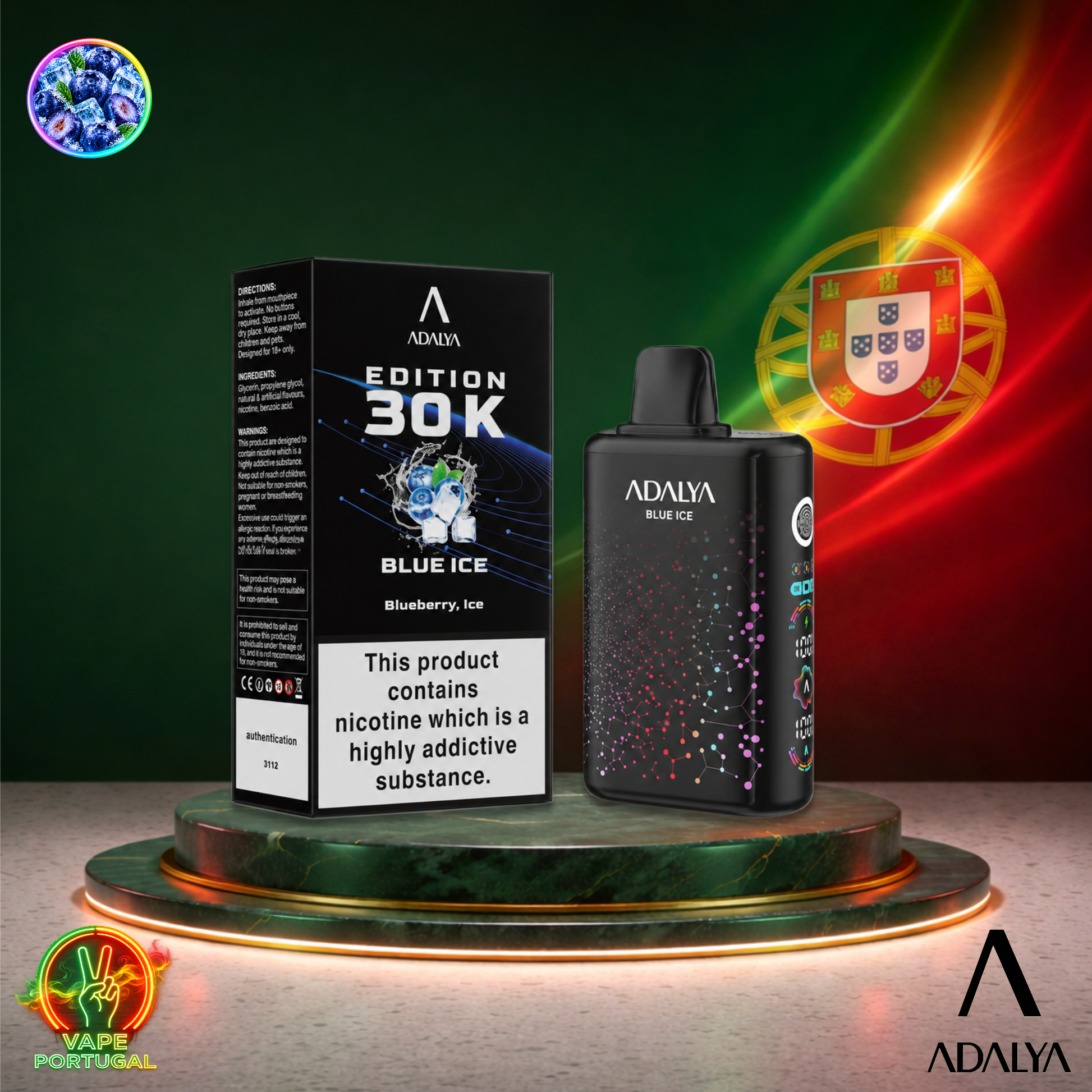 Vape descartável Adalya Edition 30K Blue Ice 30000 puffs comprar em Portugal