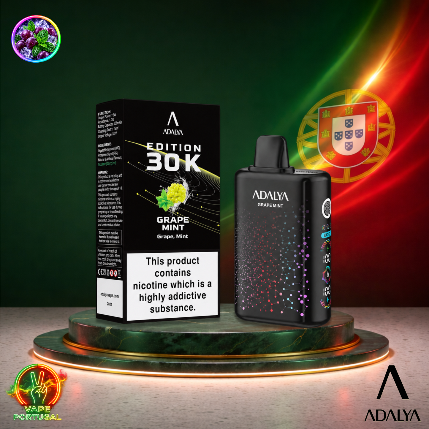 Vape descartável Adalya Edition 30K Grape Mint 30000 puffs comprar em Portugal