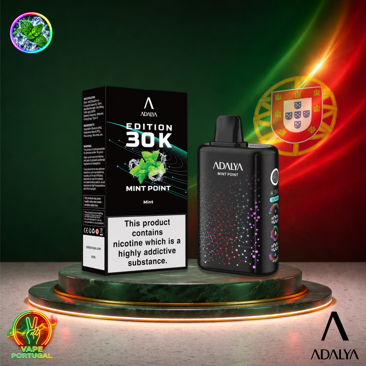 Vape descartável Adalya Edition 30K Mint Point 30000 puffs comprar em Portugal