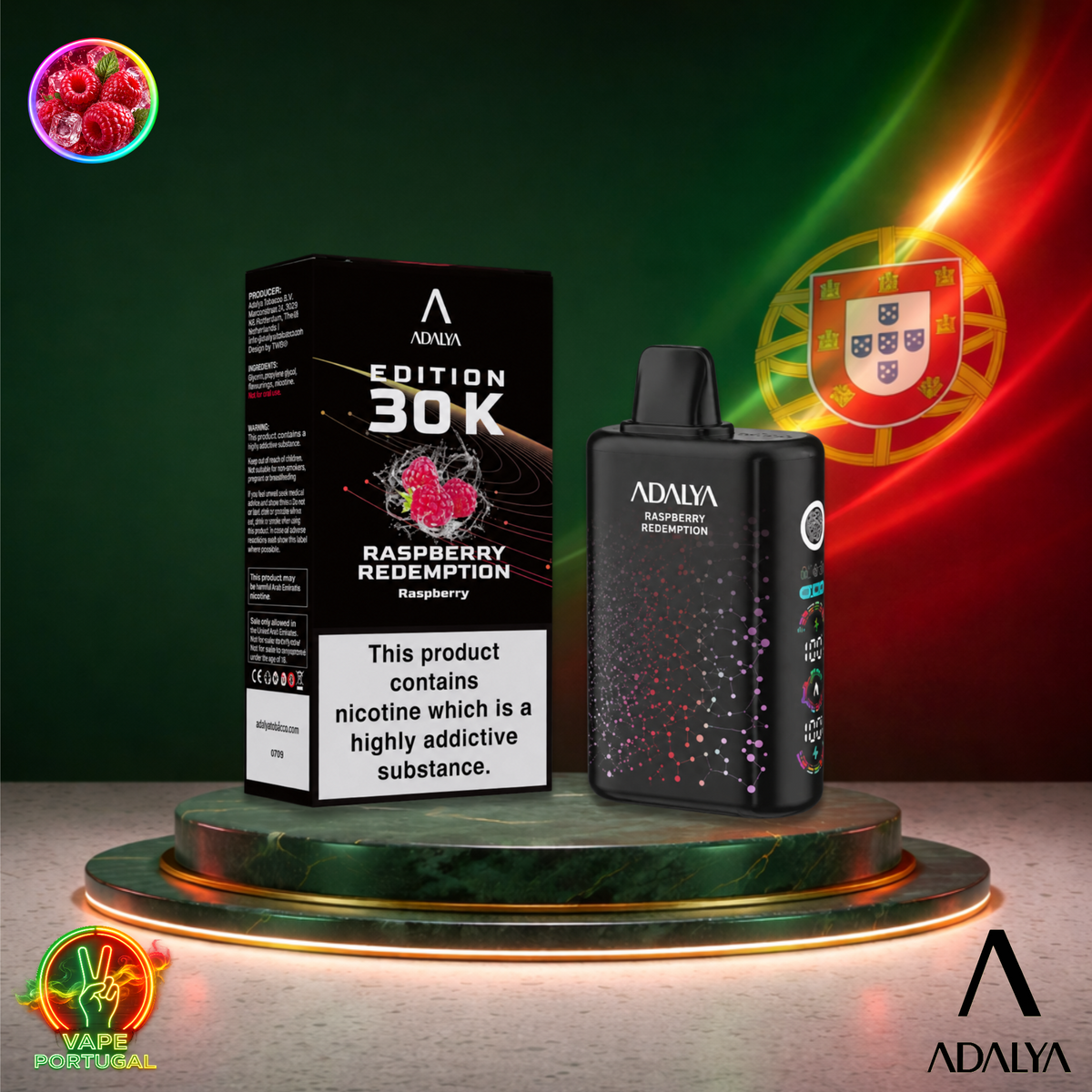 Vape descartável Adalya Edition 30K Raspberry Redemption 30000 puffs comprar em Portugal