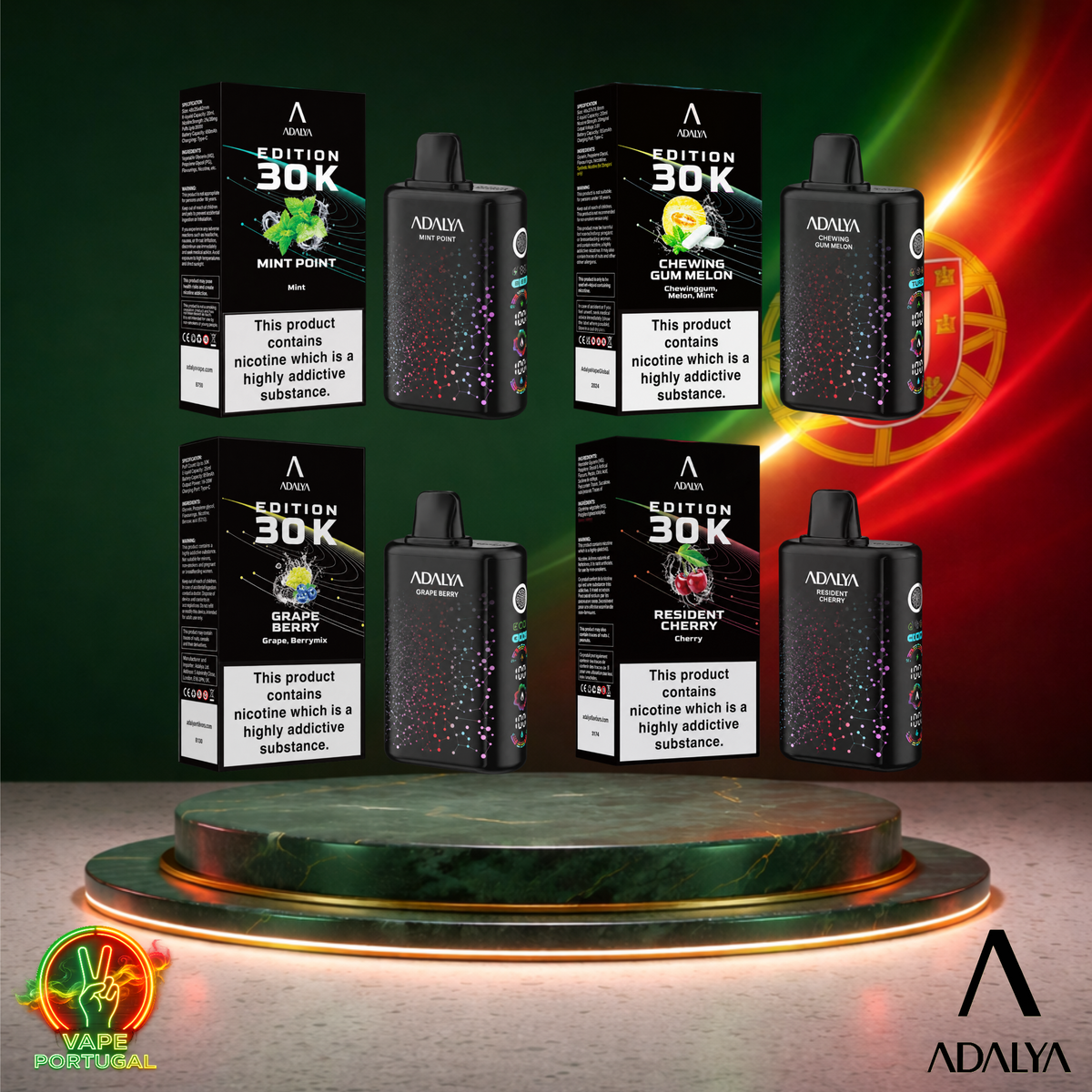 Vape descartável Adalya Edition 30K Vários Sabores Caixa 30000 puffs comprar em Portugal