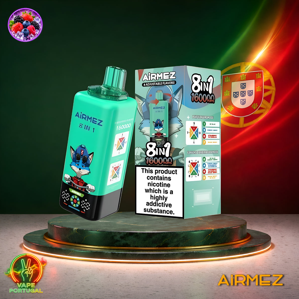 AiRMEZ Fox 8em1 160K Puffs | Vape Descartável Portugal 2% Nicotina
