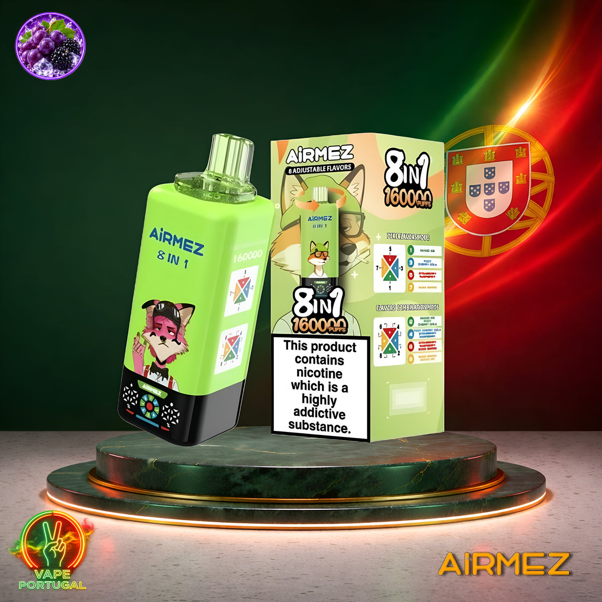 AiRMEZ Fox 8em1 160K Puffs | Vape Descartável Portugal 2% Nicotina