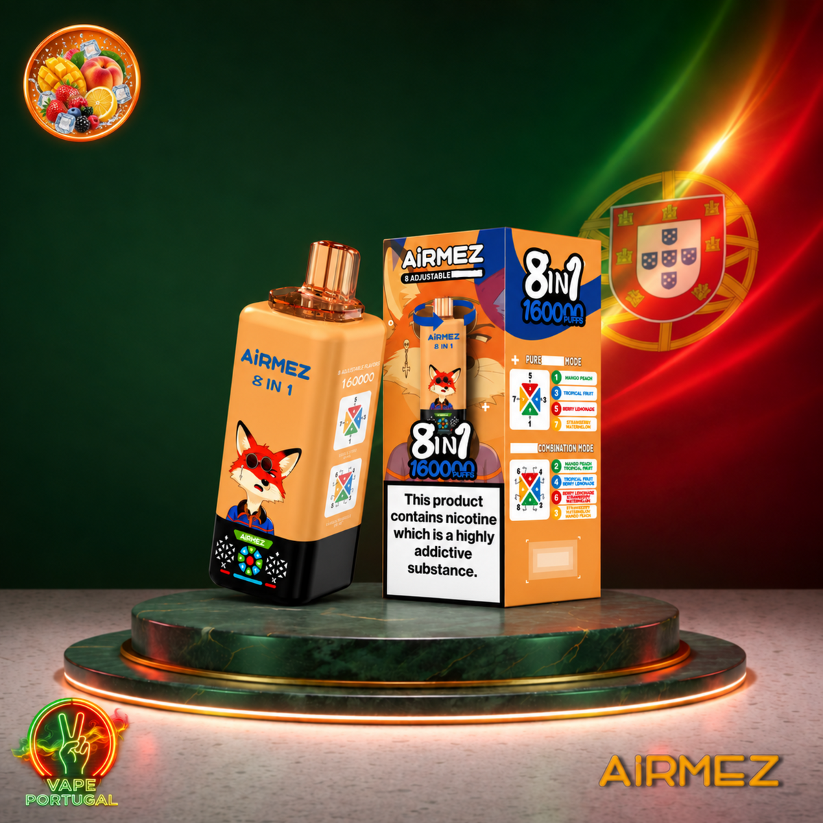AiRMEZ Fox 8em1 160K Puffs | Vape Descartável Portugal 2% Nicotina