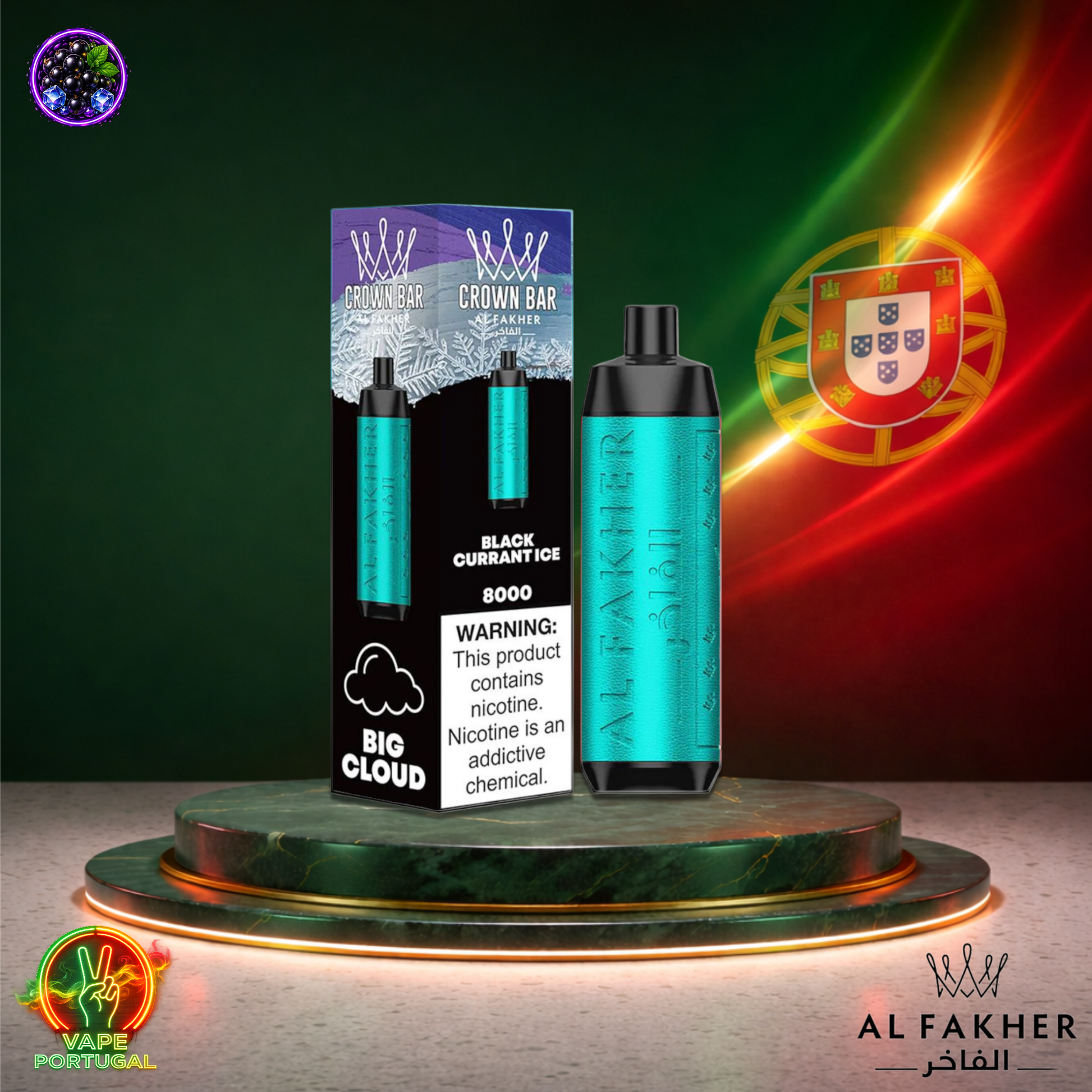 Vape descartável Al Fakher Crown Bar 8K sabor Black Currant Ice 8000 puffs 8K tragadas mais barato