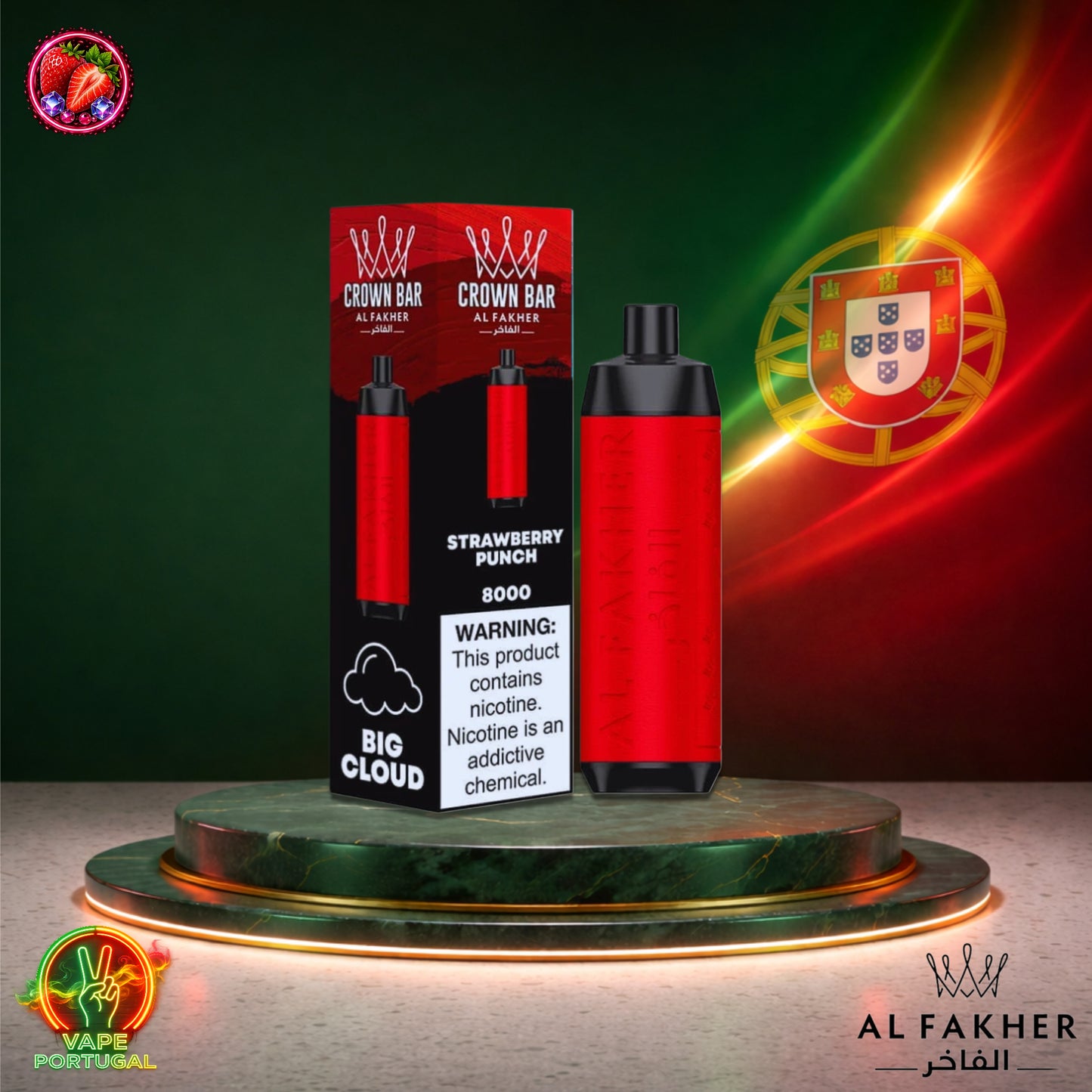 Vape descartável Al Fakher Crown Bar 8K sabor Strawberry Punch 8000 puffs 8K tragadas mais barato
