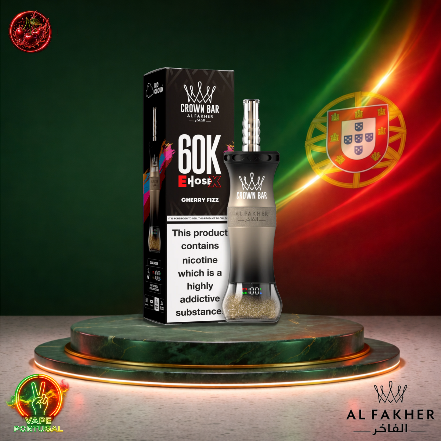 Vape descartável Al Fakher Crown Bar EHose X 60K sabor Cherry Fizz 60000 puffs 60K tragadas ao preço mais barato