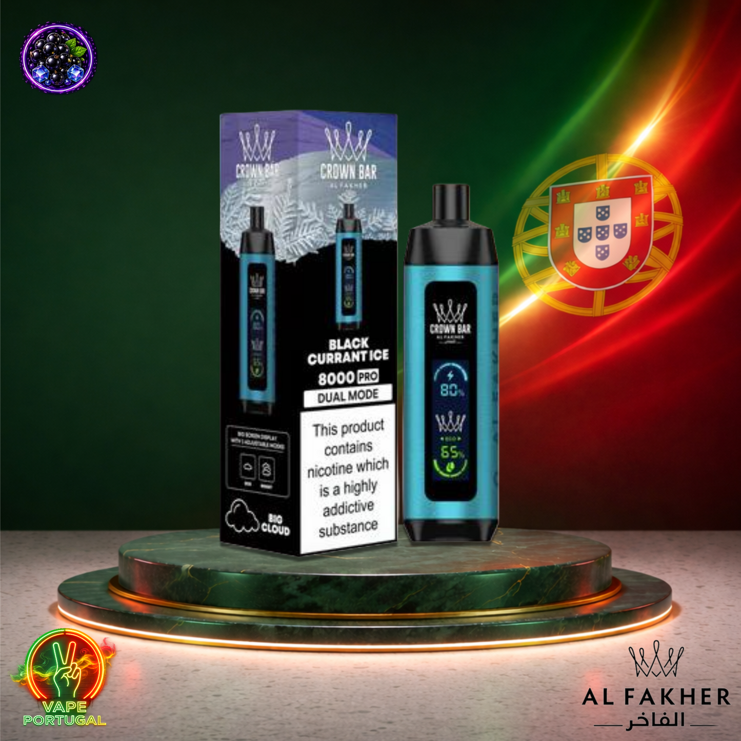 Vape descartável Al Fakher Crown Bar Pro 8K sabor Black Currant Ice 8000 puffs 8K tragadas mais barato