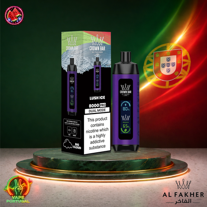 Vape descartável Al Fakher Crown Bar Pro 8K sabor Lush Ice 8000 puffs 8K tragadas mais barato