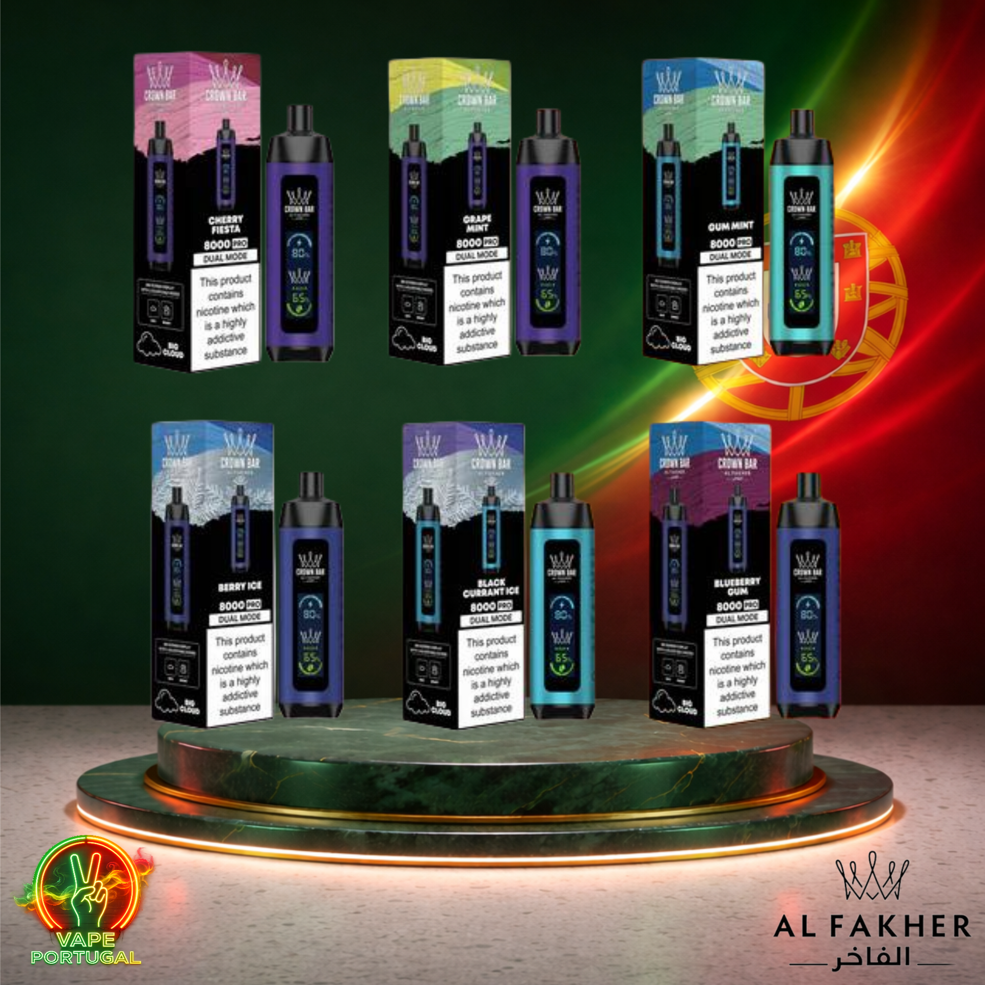 Vape descartável Al Fakher Crown Bar Pro 8K Vários Sabores 8000 puffs 8K tragadas mais barato - Vista em Detalhe
