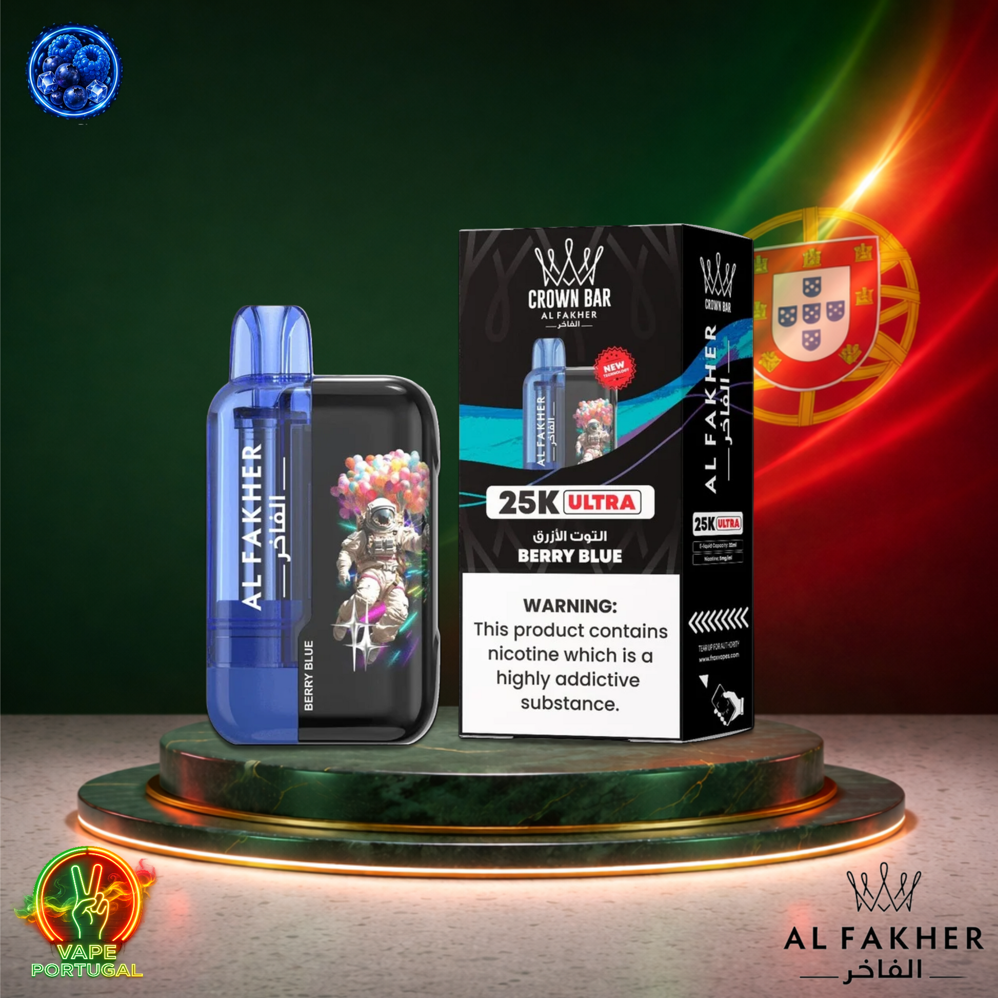 Vape descartável Al Fakher Crown Bar Ultra 25K sabor Berry Blue 25000 puffs 25K tragadas mais barato