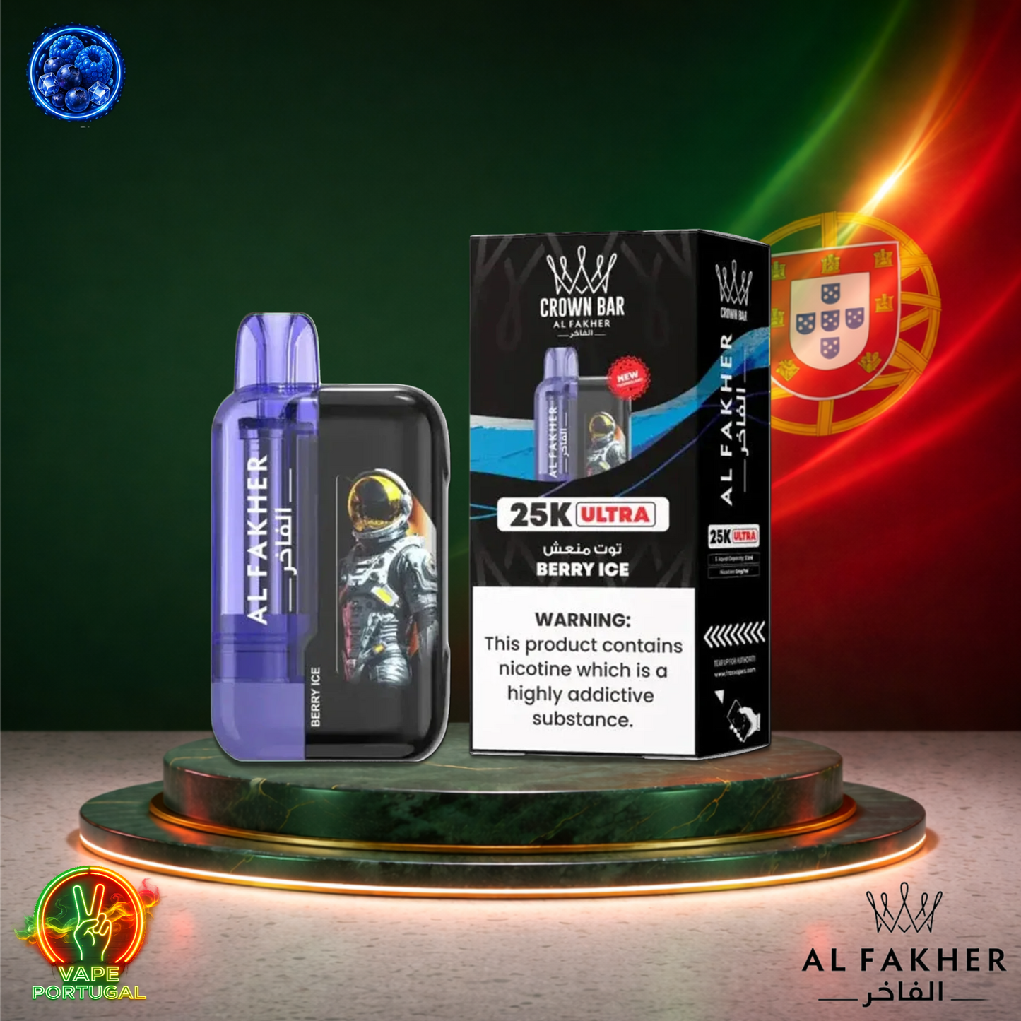 Vape descartável Al Fakher Crown Bar Ultra 25K sabor Berry Ice 25000 puffs 25K tragadas mais barato
