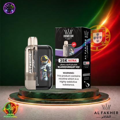 Vape descartável Al Fakher Crown Bar Ultra 25K sabor Blackcurrant Ice 25000 puffs 25K tragadas mais barato