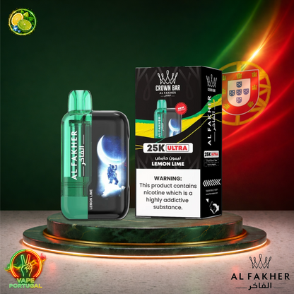 Vape descartável Al Fakher Crown Bar Ultra 25K sabor Lemon Lime 25000 puffs 25K tragadas mais barato