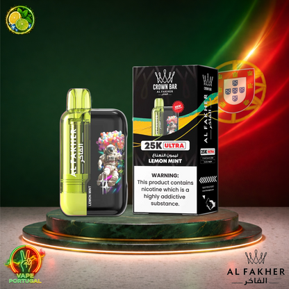 Vape descartável Al Fakher Crown Bar Ultra 25K sabor Lemon Mint 25000 puffs 25K tragadas mais barato