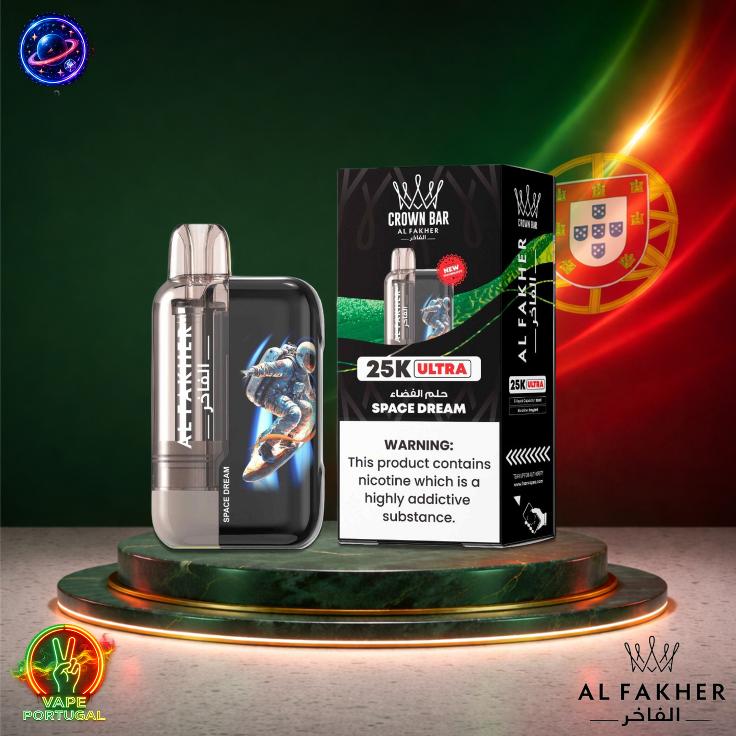 Vape descartável Al Fakher Crown Bar Ultra 25K sabor Space Dream 25000 puffs 25K tragadas mais barato