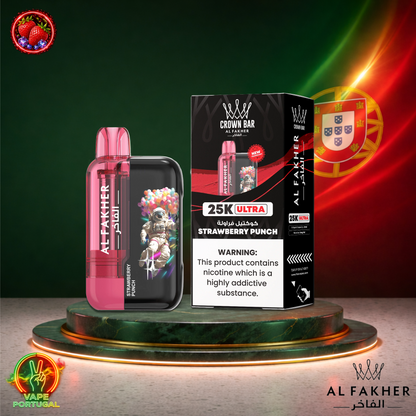 Vape descartável Al Fakher Crown Bar Ultra 25K sabor Strawberry Punch 25000 puffs 25K tragadas mais barato