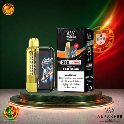 Vape descartável Al Fakher Crown Bar Ultra 25K sabor Cool Mango 25000 puffs 25K tragadas mais barato