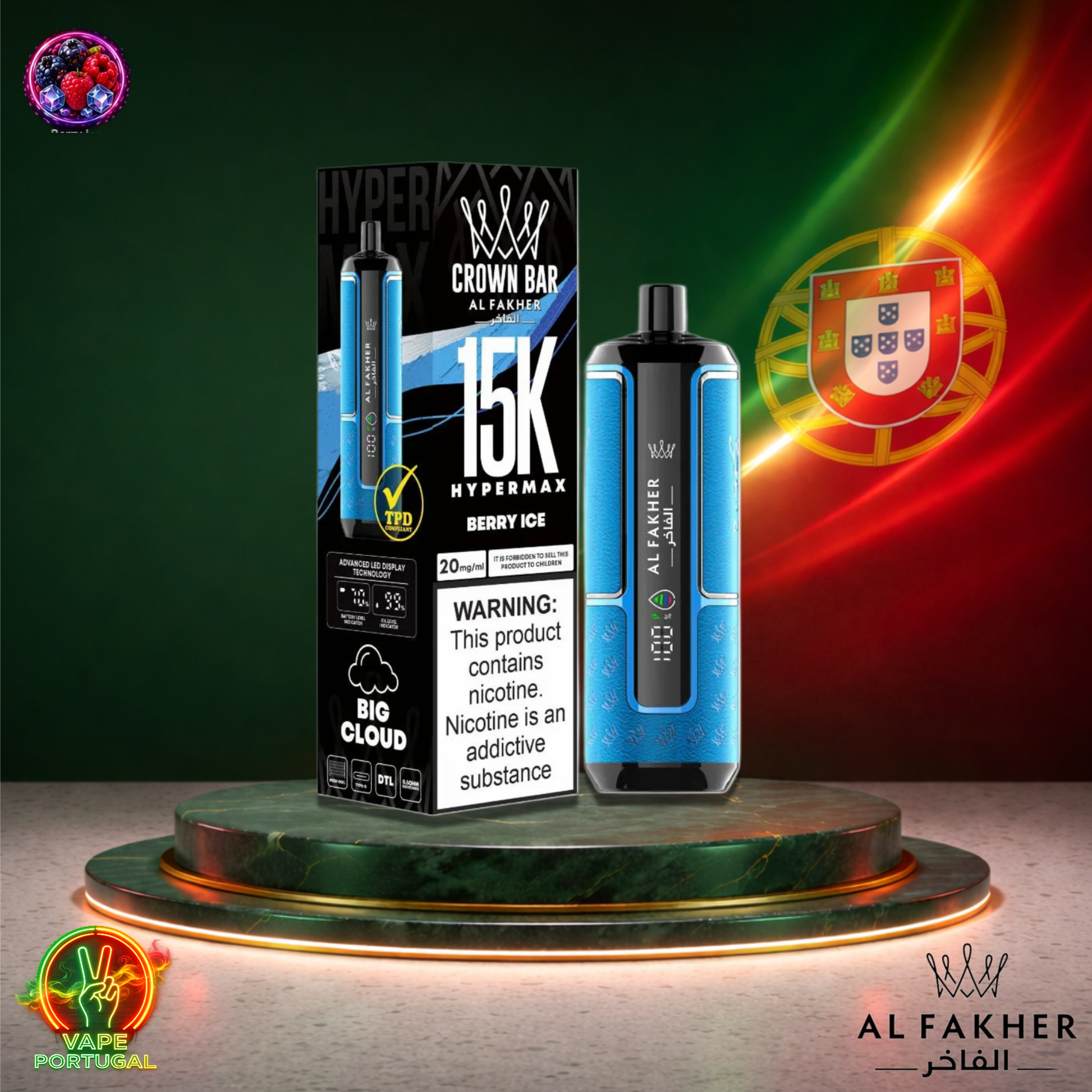 Vape descartável Al Fakher HyperMax 15K sabor Berry Ice 15000 puffs 15K tragadas ao preço mais barato