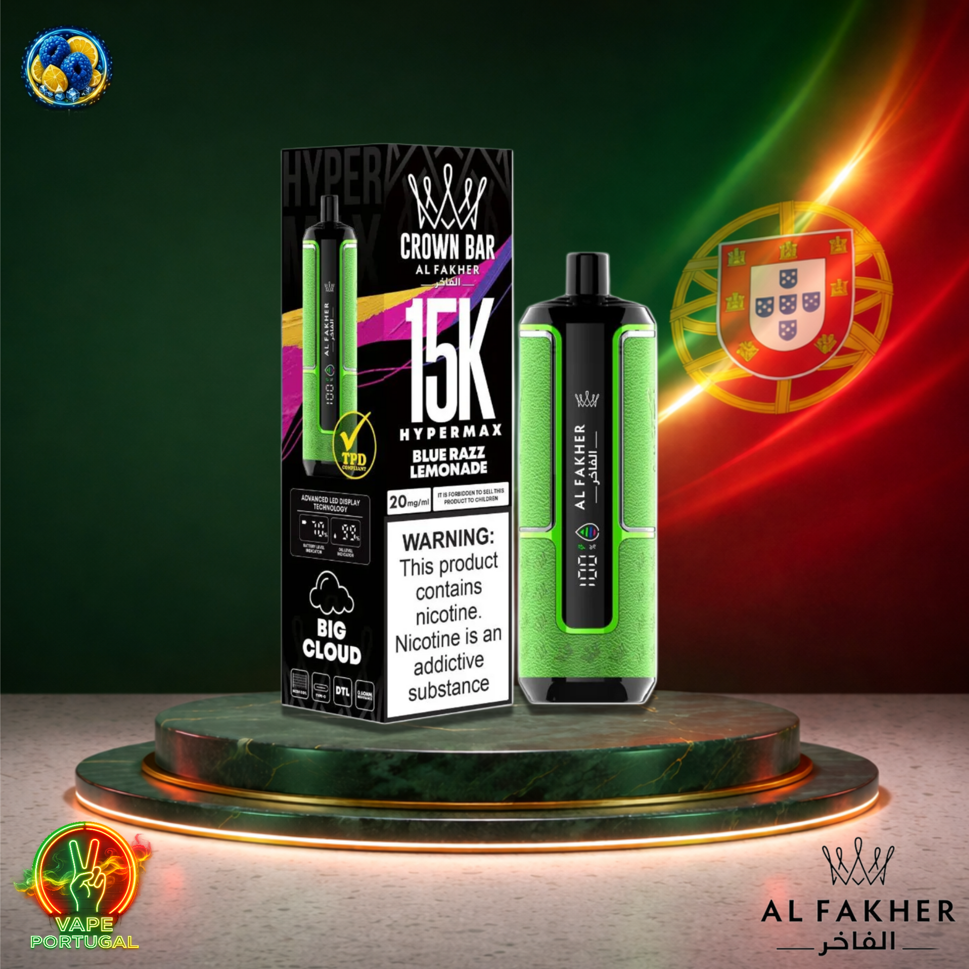 Vape descartável Al Fakher HyperMax 15K sabor Blue Razz Lemonade 15000 puffs 15K tragadas ao preço mais barato