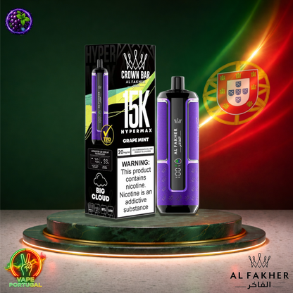Vape descartável Al Fakher HyperMax 15K sabor Grape Mint 15000 puffs 15K tragadas ao preço mais barato