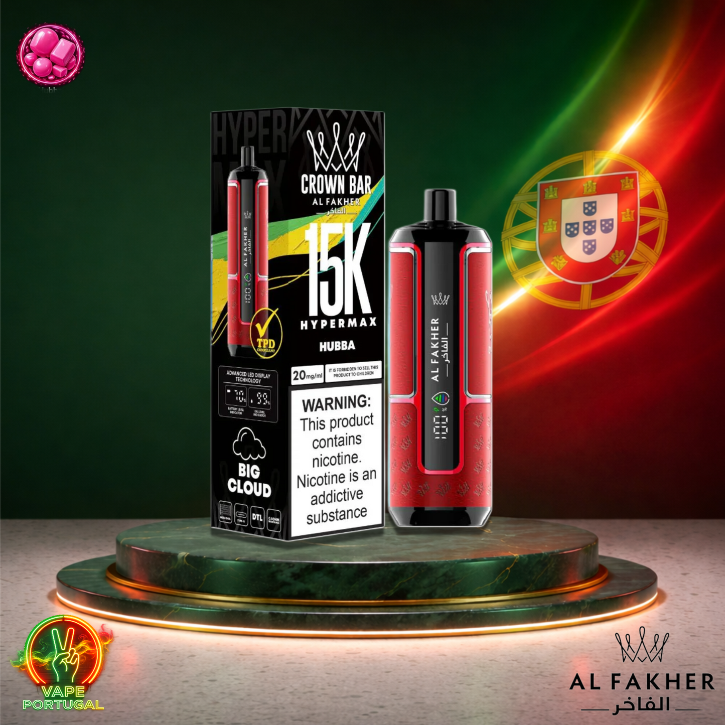 Vape descartável Al Fakher HyperMax 15K sabor Hubba 15000 puffs 15K tragadas ao preço mais barato