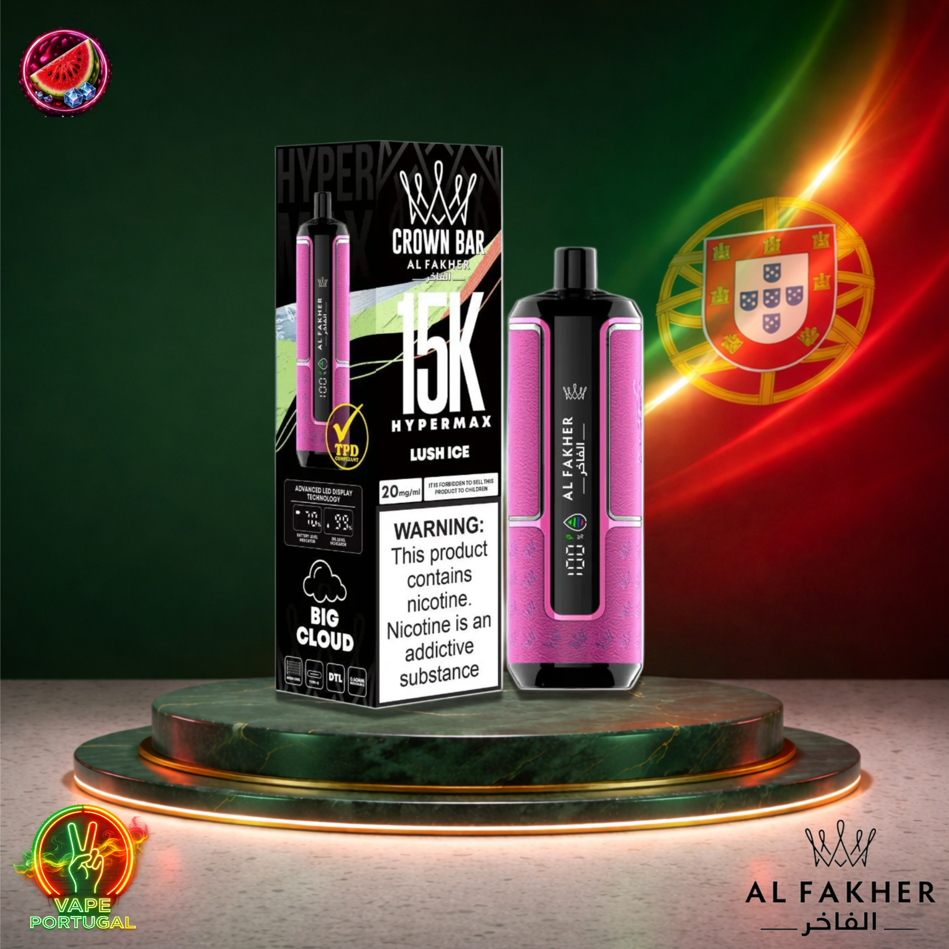 Vape descartável Al Fakher HyperMax 15K sabor Lush Ice 15000 puffs 15K tragadas ao preço mais barato