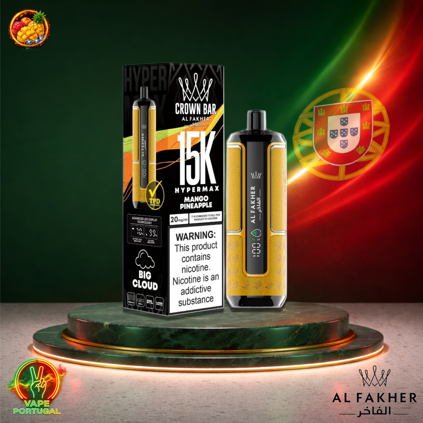 Vape descartável Al Fakher HyperMax 15K sabor Mango Pineapple 15000 puffs 15K tragadas ao preço mais barato