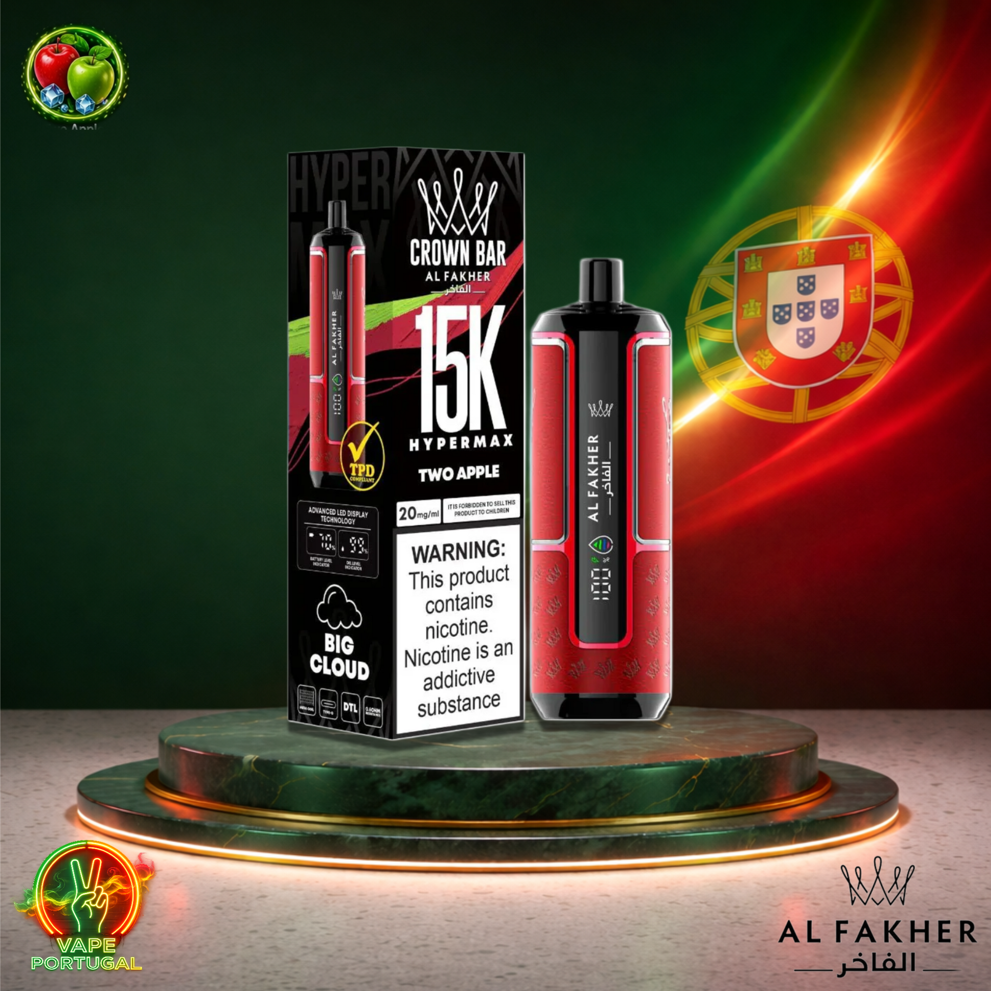 Vape descartável Al Fakher HyperMax 15K sabor Two Apple 15000 puffs 15K tragadas ao preço mais barato