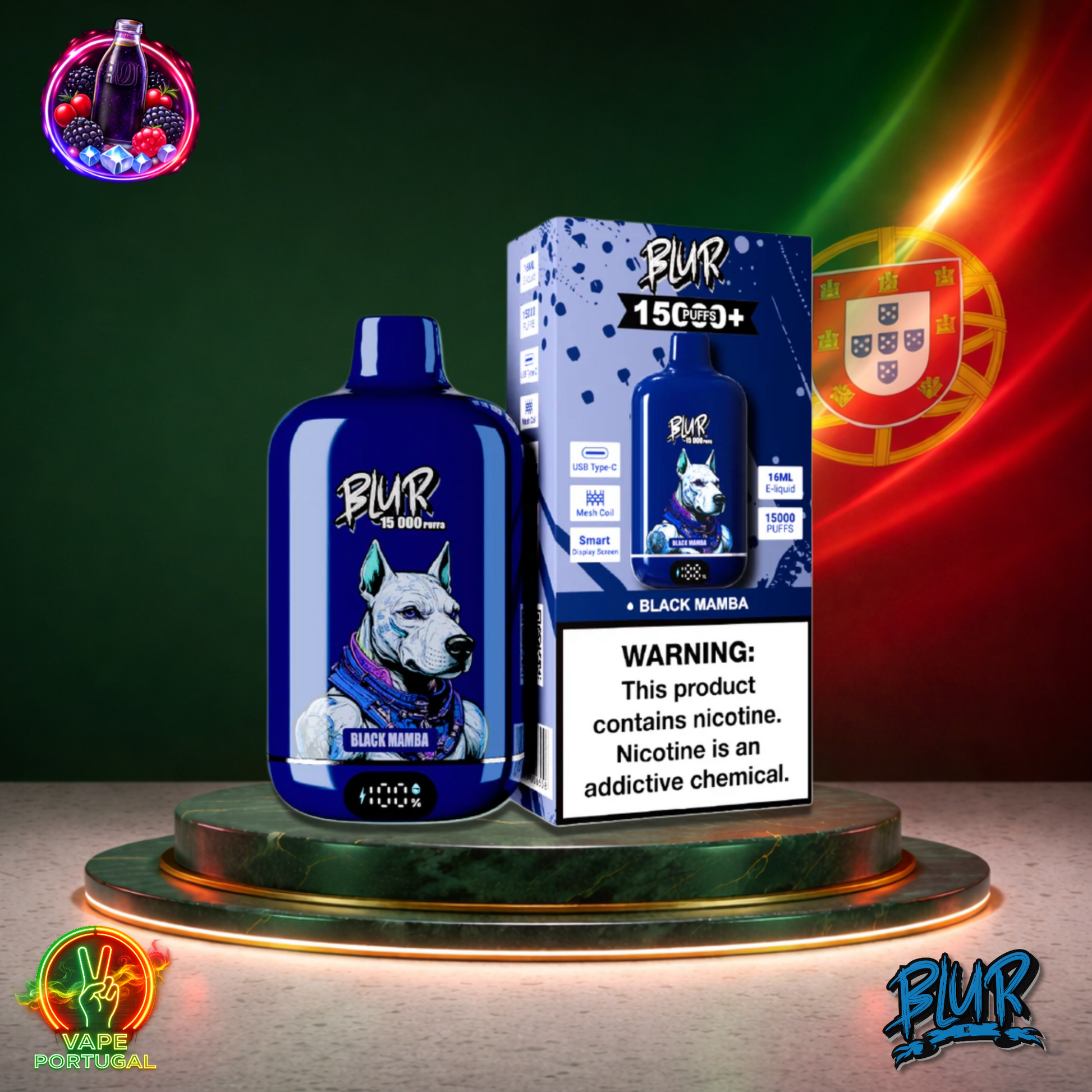 Vape descartável Blur 15K sabor Black Mamba 15000 puffs 15K tragadas mais barato
