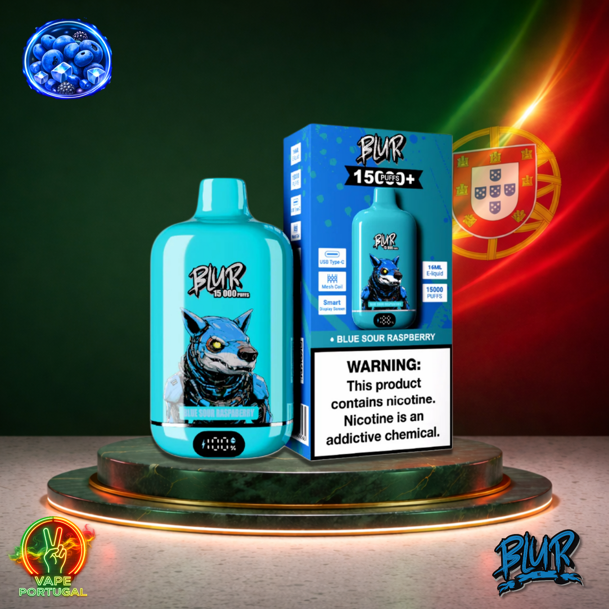 Vape descartável Blur 15K sabor Blue Sour Raspberry 15000 puffs 15K tragadas mais barato