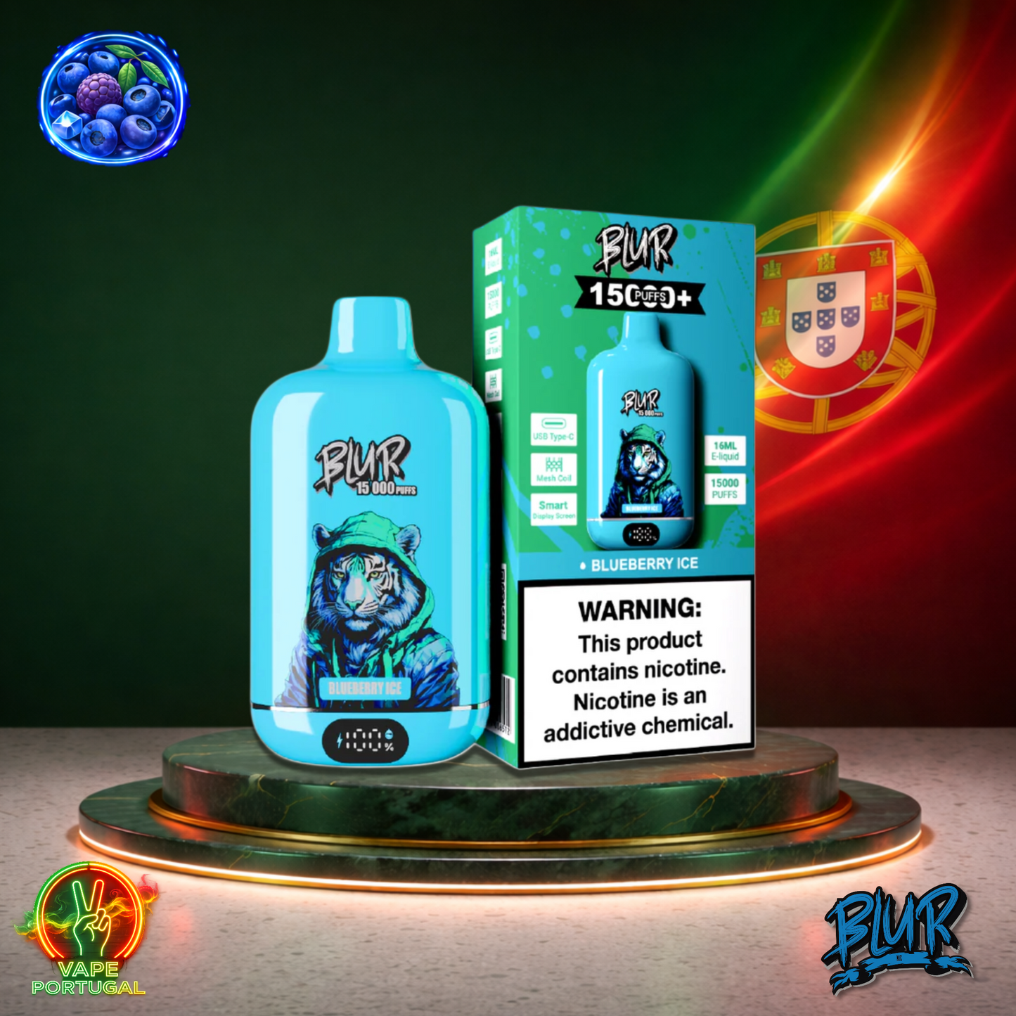Vape descartável Blur 15K sabor Blueberry Ice 15000 puffs 15K tragadas mais barato