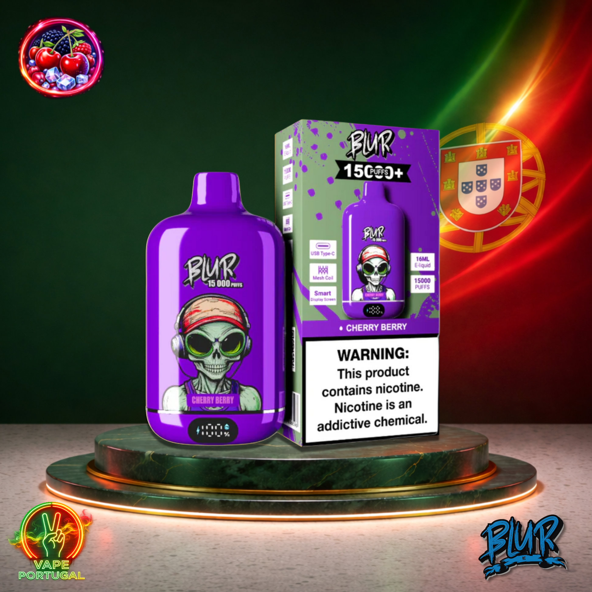 Vape descartável Blur 15K sabor Cherry Berry 15000 puffs 15K tragadas mais barato