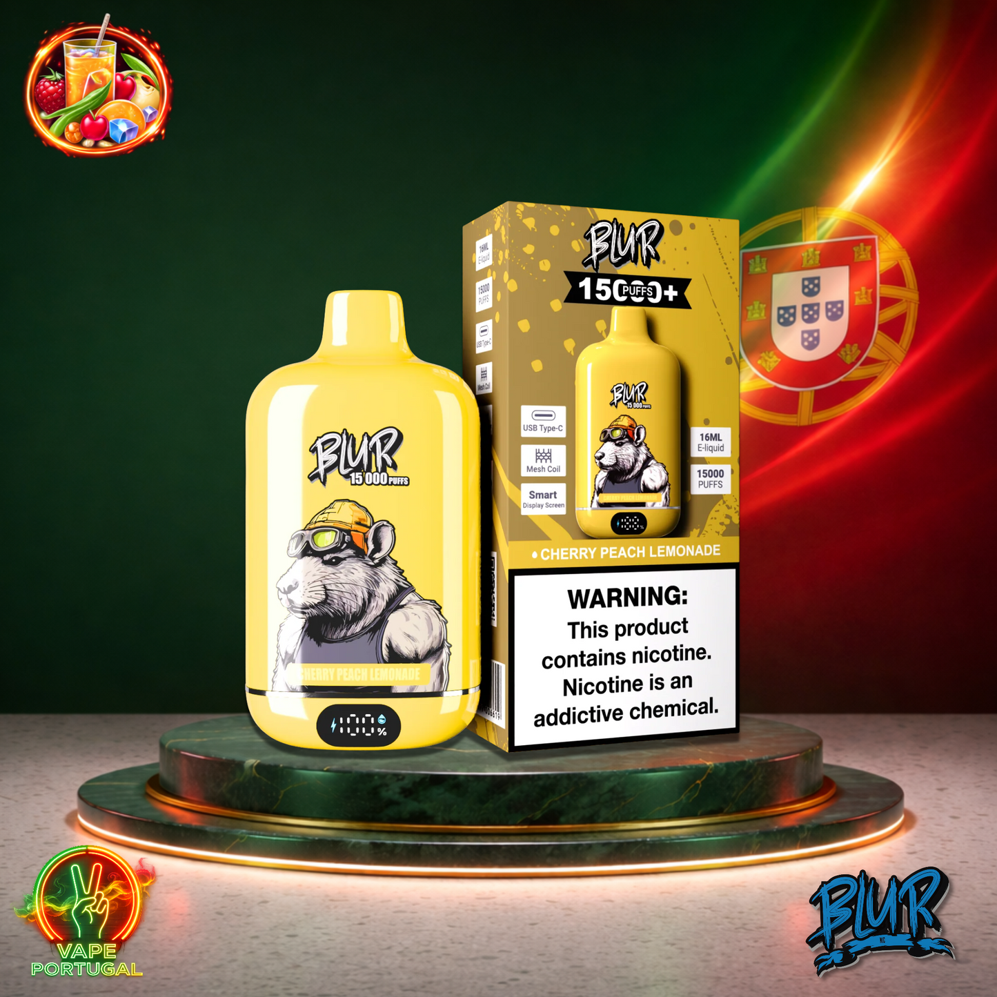 Vape descartável Blur 15K sabor Cherry Peach Lemonade 15000 puffs 15K tragadas mais barato