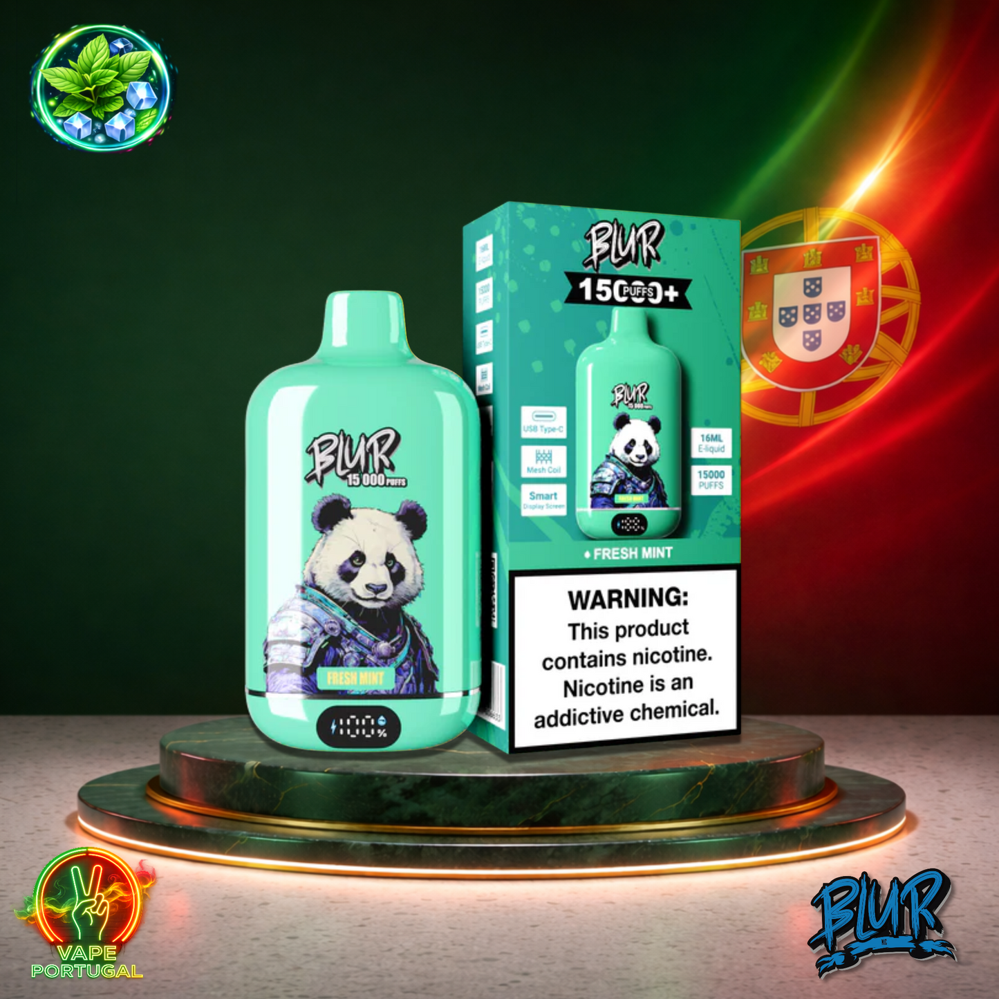 Vape descartável Blur 15K sabor Fresh Mint 15000 puffs 15K tragadas mais barato