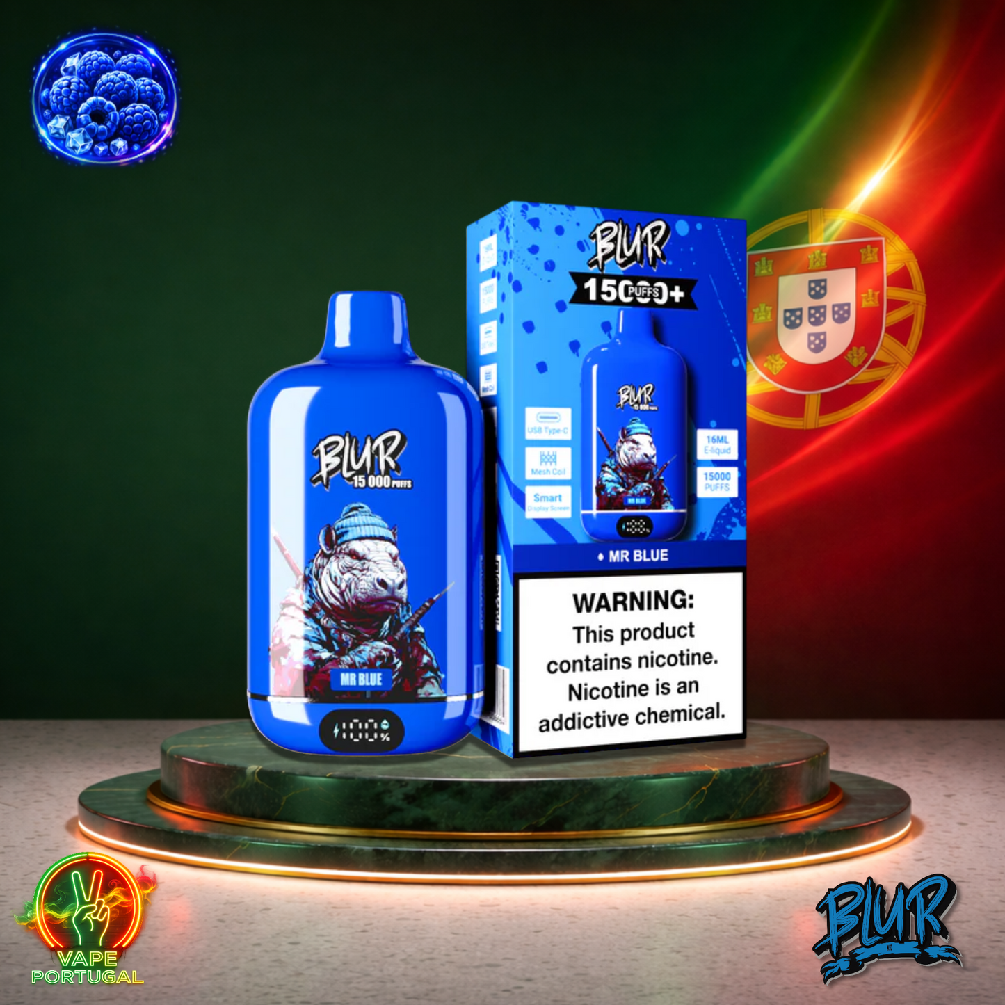 Vape descartável Blur 15K sabor Mr Blue 15000 puffs 15K tragadas mais barato
