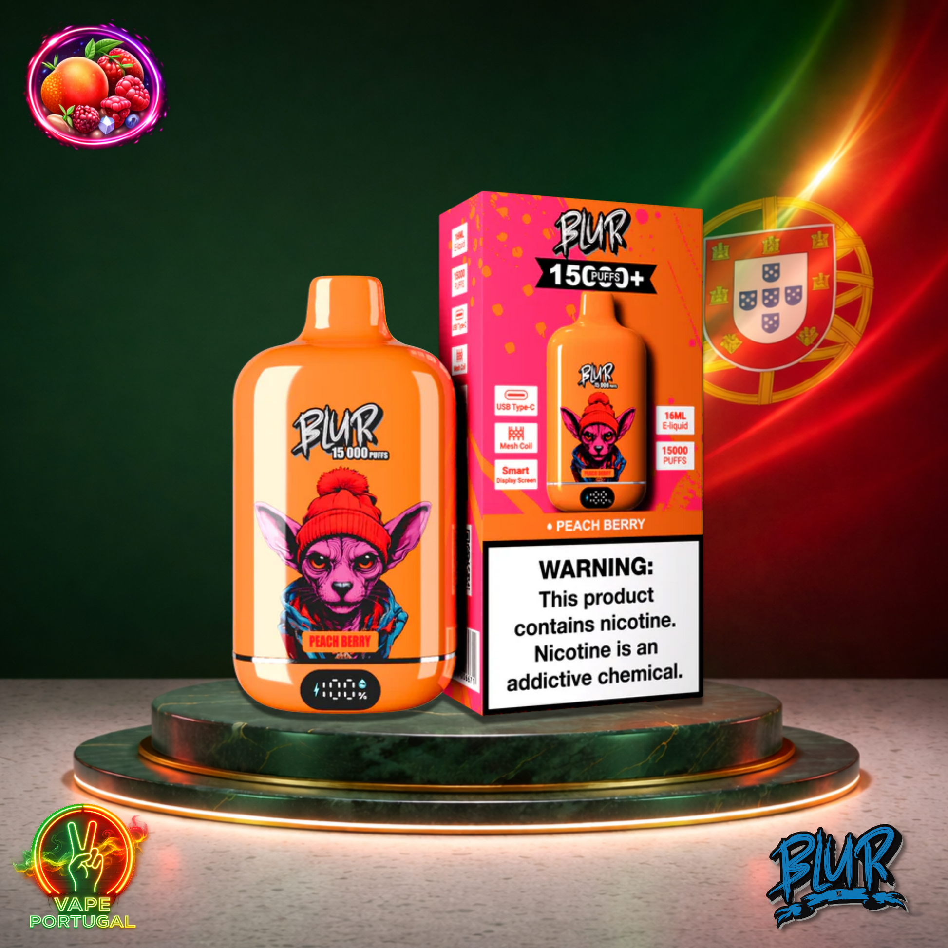 Vape descartável Blur 15K sabor Peach Berry 15000 puffs 15K tragadas mais barato