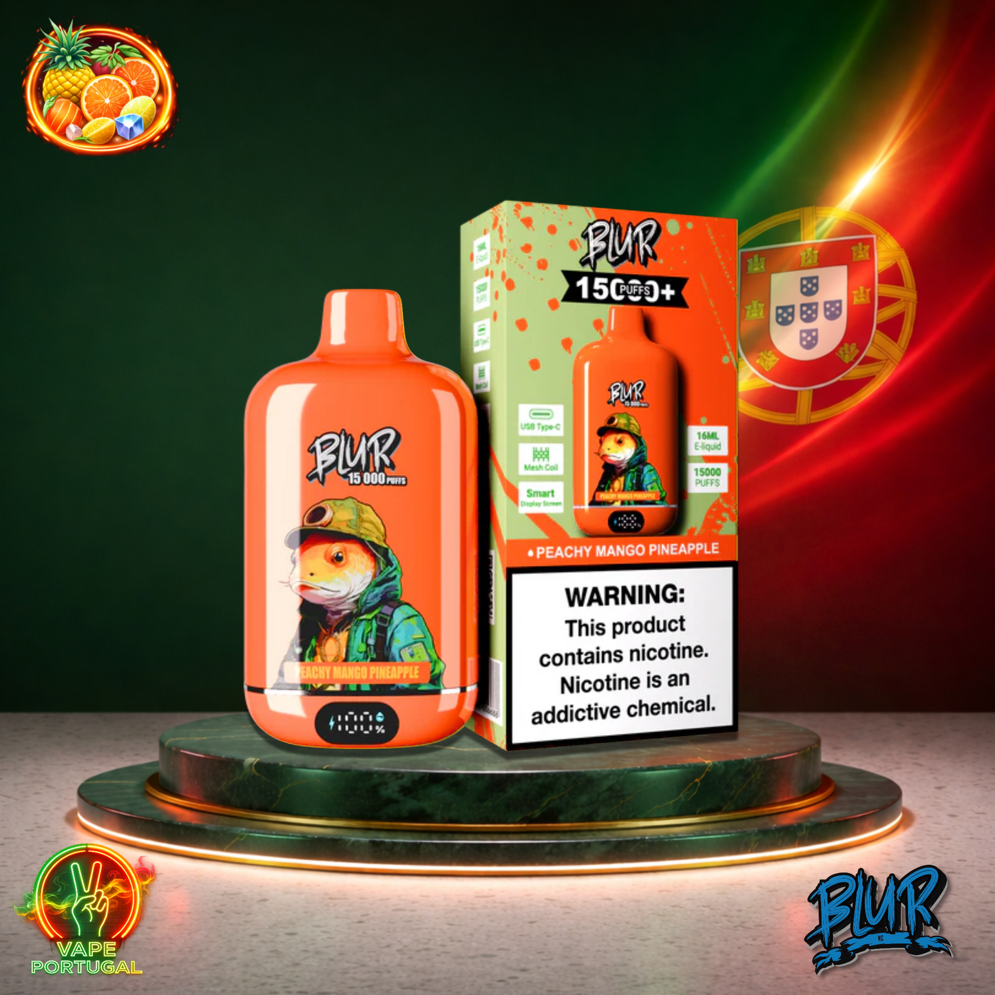 Vape descartável Blur 15K sabor Peachy Mango Pineapple 15000 puffs 15K tragadas mais barato